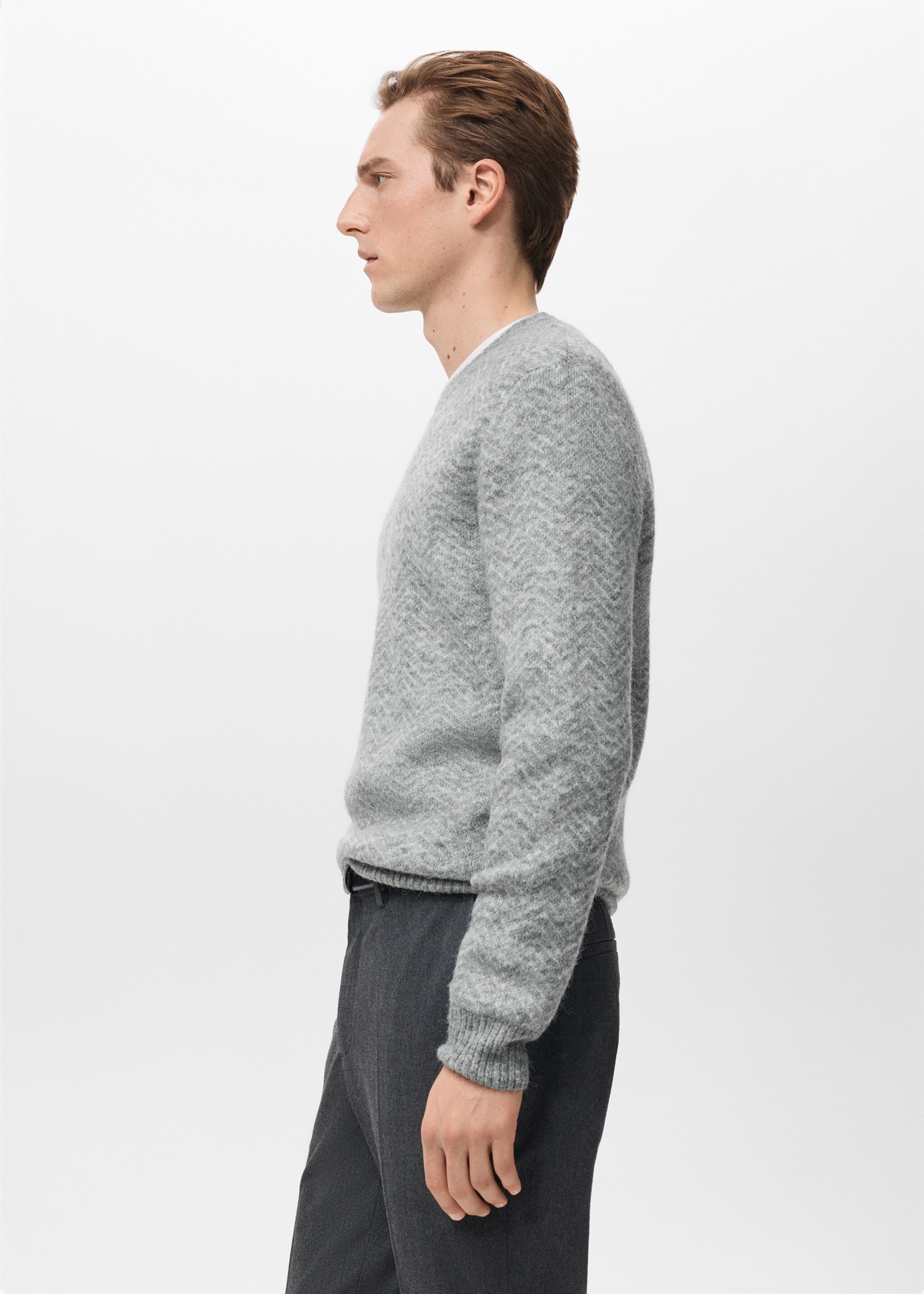 Πλεκτό πουλόβερ με ρίγες - Λεπτομέρεια του προϊόντος 2, Γκρι. Ref: 27021258-00.