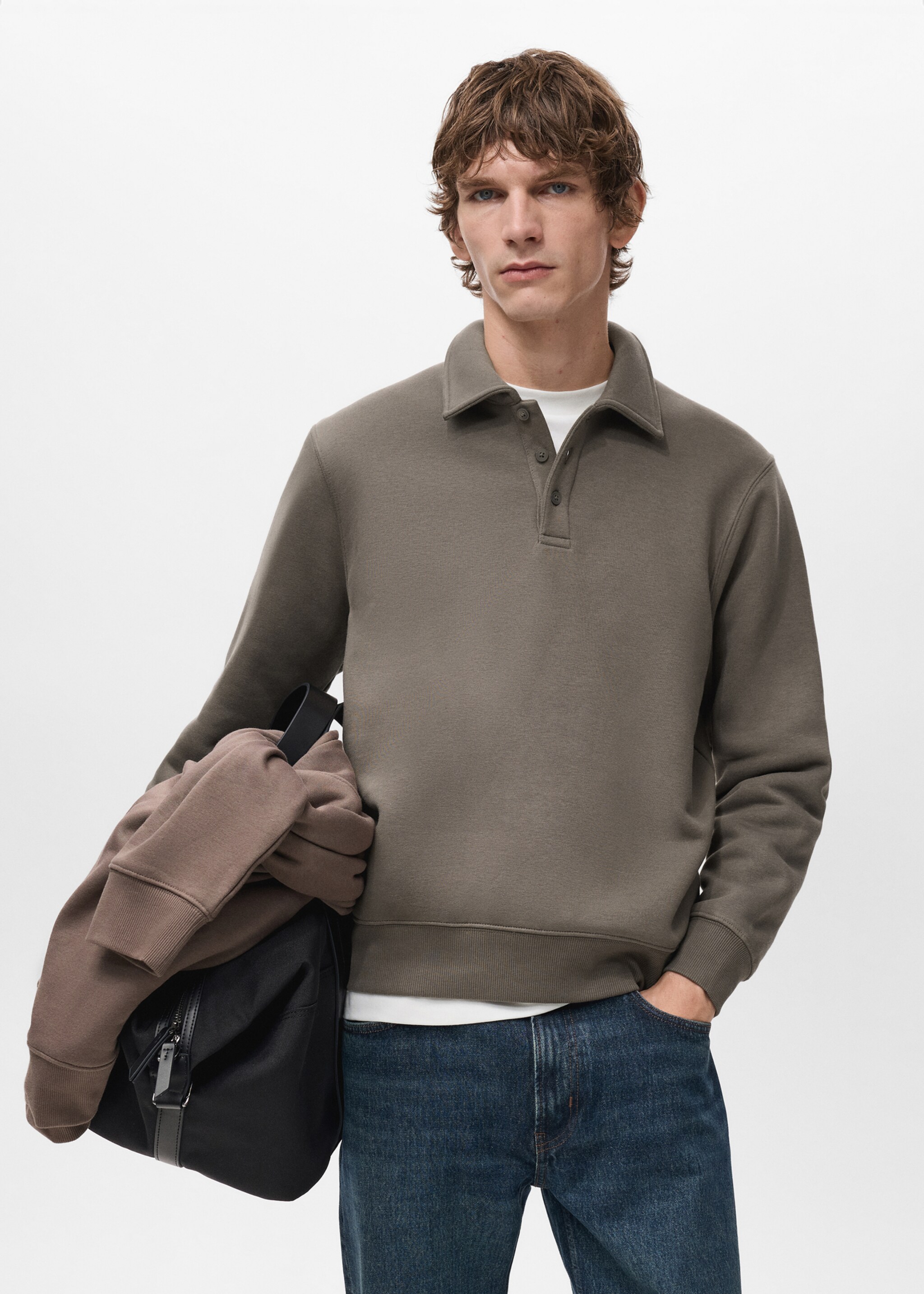 Regular-fit polo sweatshirt - Medium plane, Medium Brown. Ref: 27021262-00.