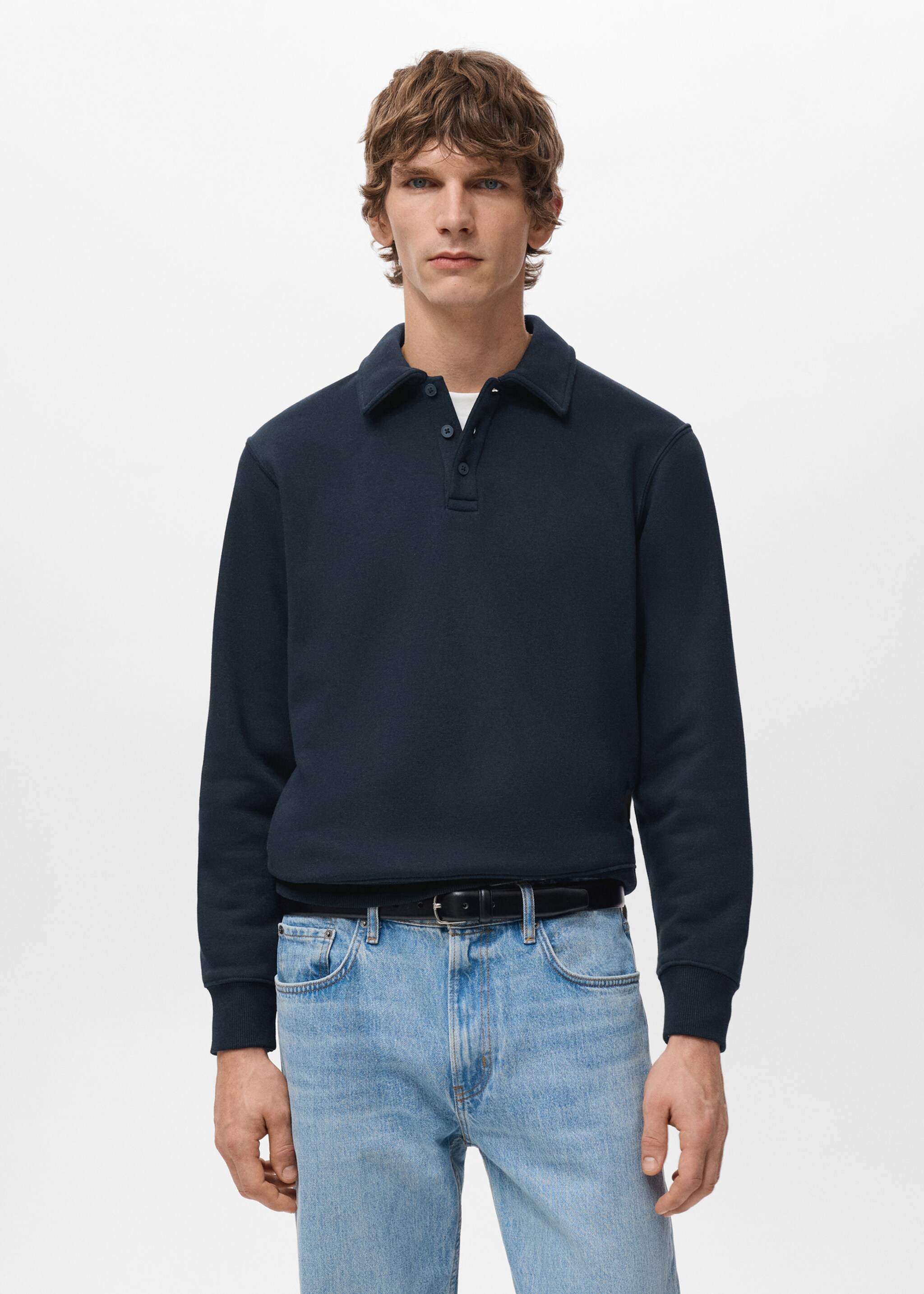Regular-fit polo sweatshirt - Medium plane, Navy. Ref: 27021262-00.