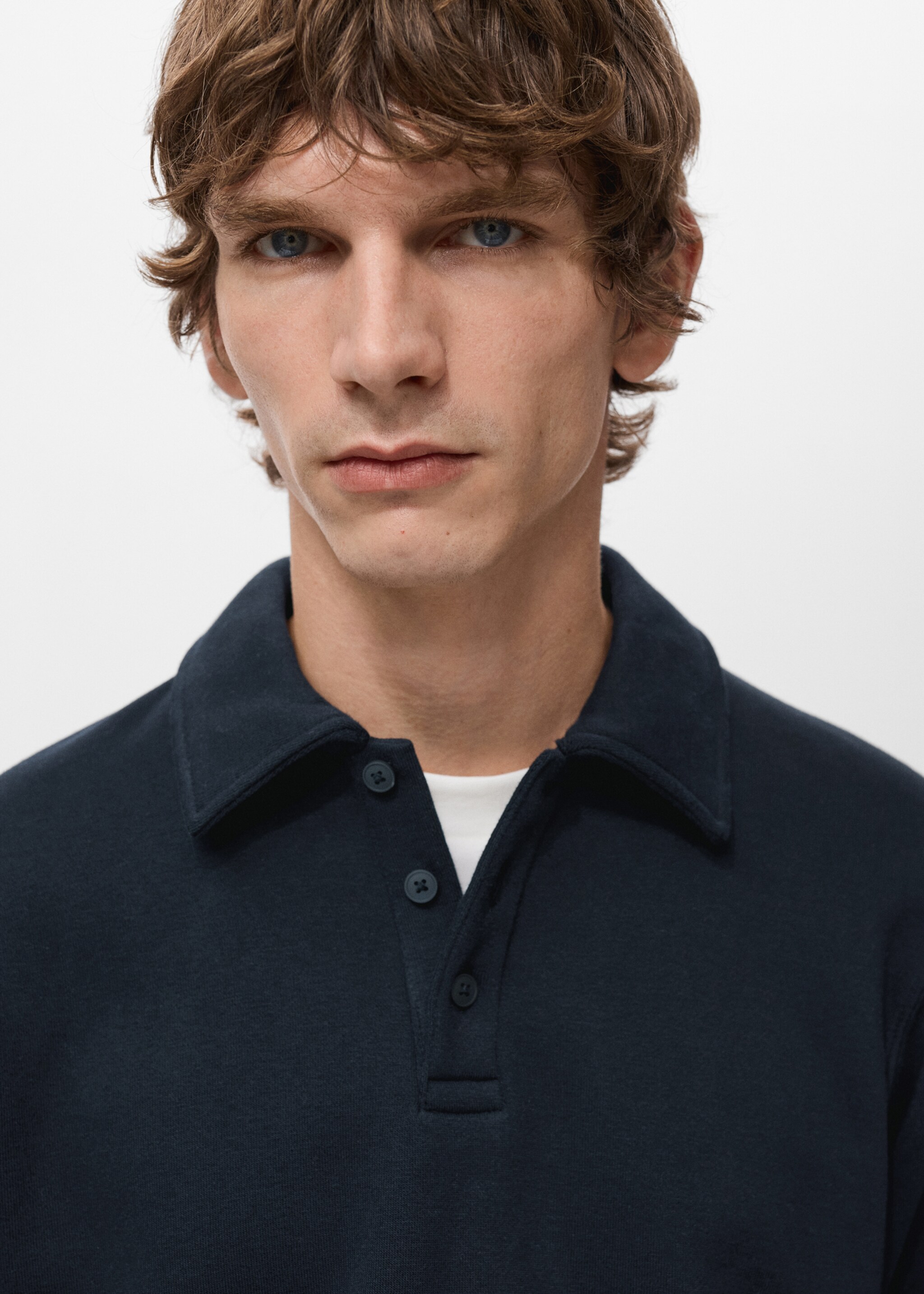 Regular-fit polo sweatshirt - Details of the article 1, Navy. Ref: 27021262-00.