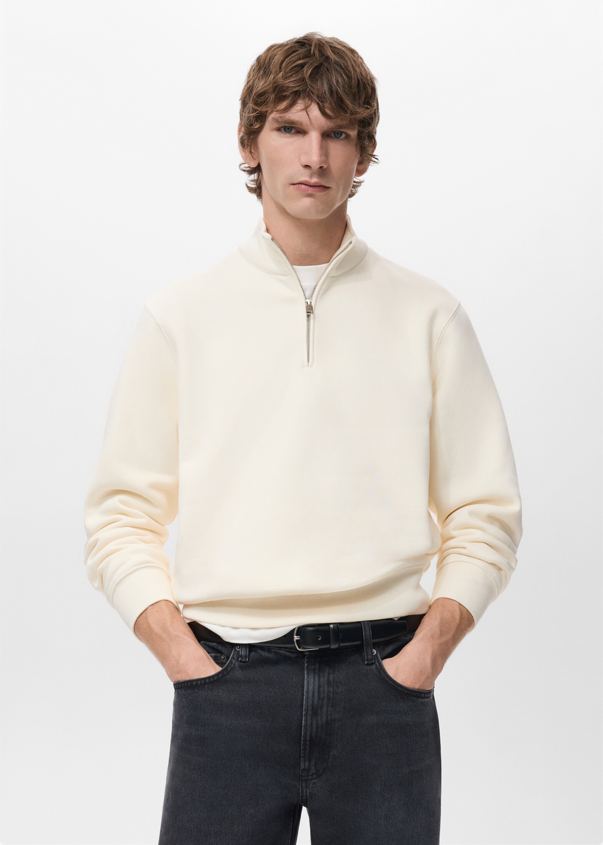 Regular-fit cotton sweatshirt with zip - Medium plane, White. Ref: 27021265-00.