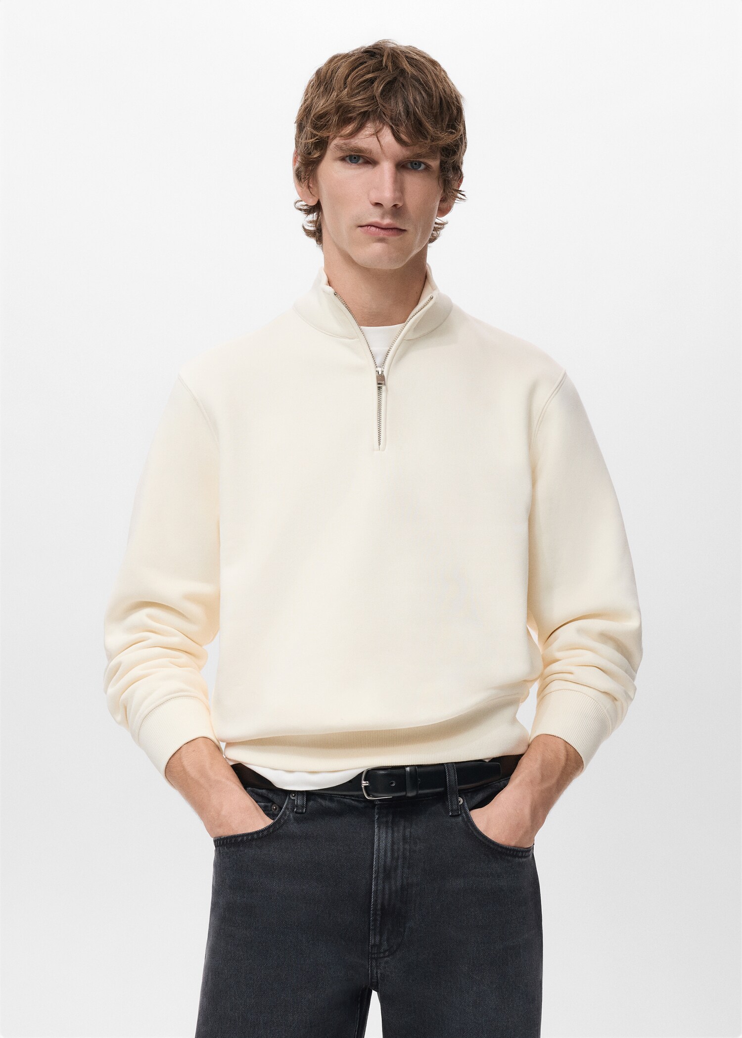 Regular-fit cotton sweatshirt with zip - Medium plane