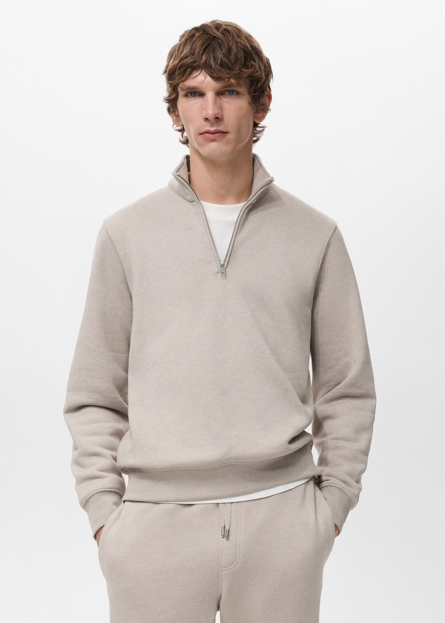 Regular-fit cotton sweatshirt with zip - Medium plane