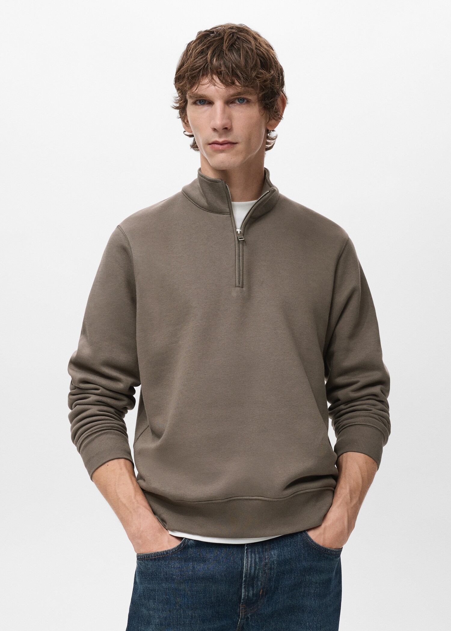 Regular-fit cotton sweatshirt with zip - Medium plane
