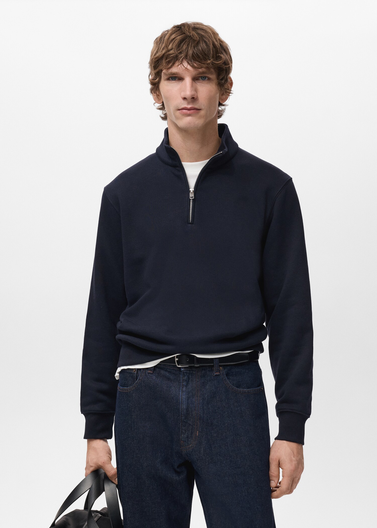 Regular-fit cotton sweatshirt with zip - Medium plane