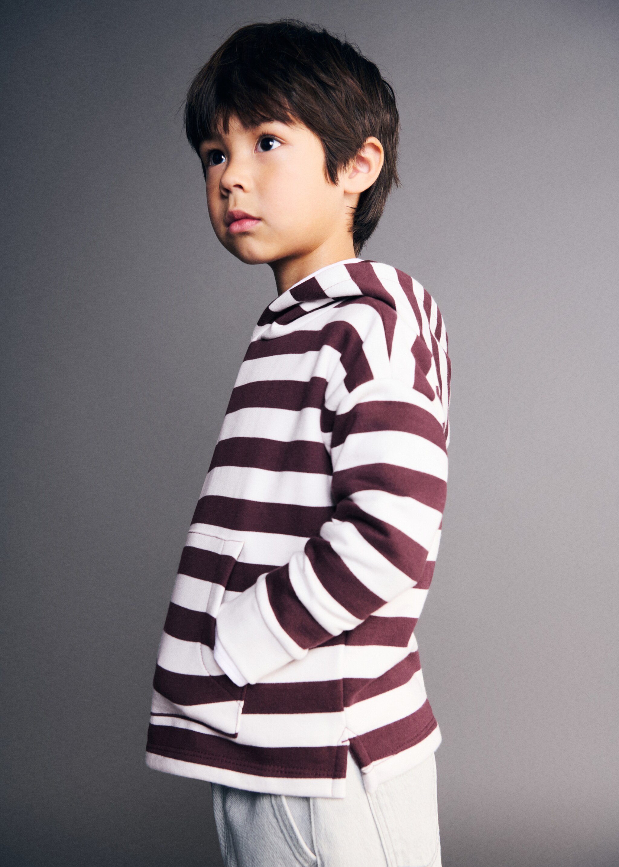 Gestreiftes Sweatshirt mit Kapuze - Mittlere Ansicht, Weinrot. Ref: 27021268-00.