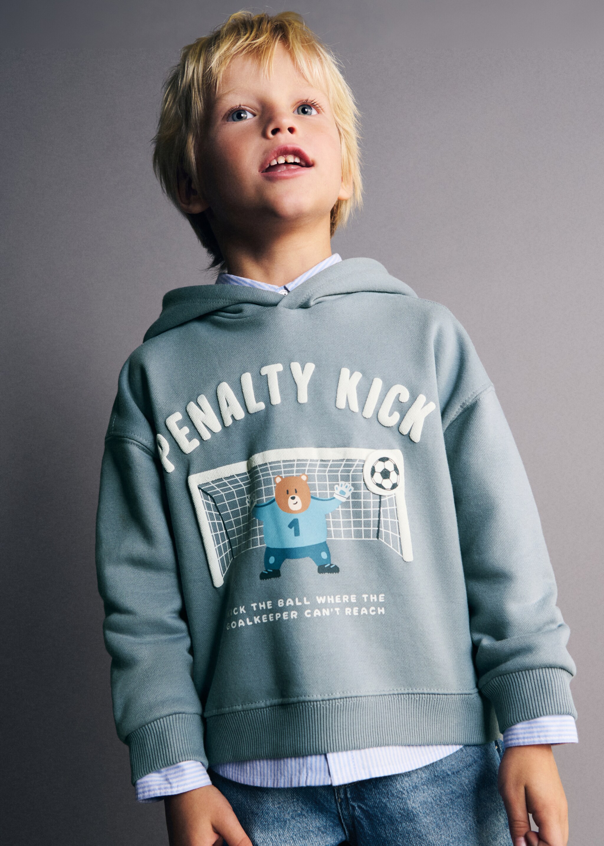 Gemustertes Kapuzen-Sweatshirt - Mittlere Ansicht, Himmelblau. Ref: 27021270-00.