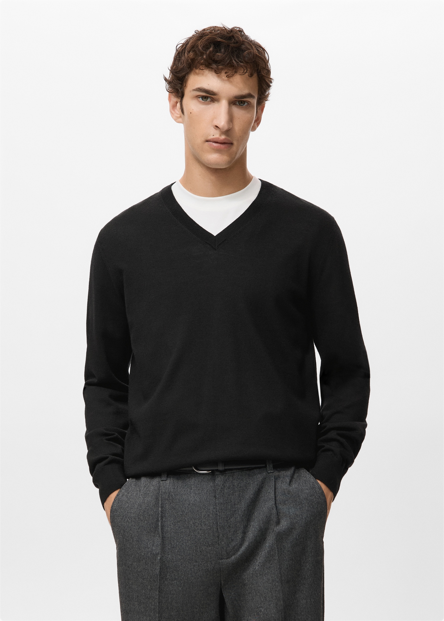 100% merino wool V-neck sweater - Medium plane