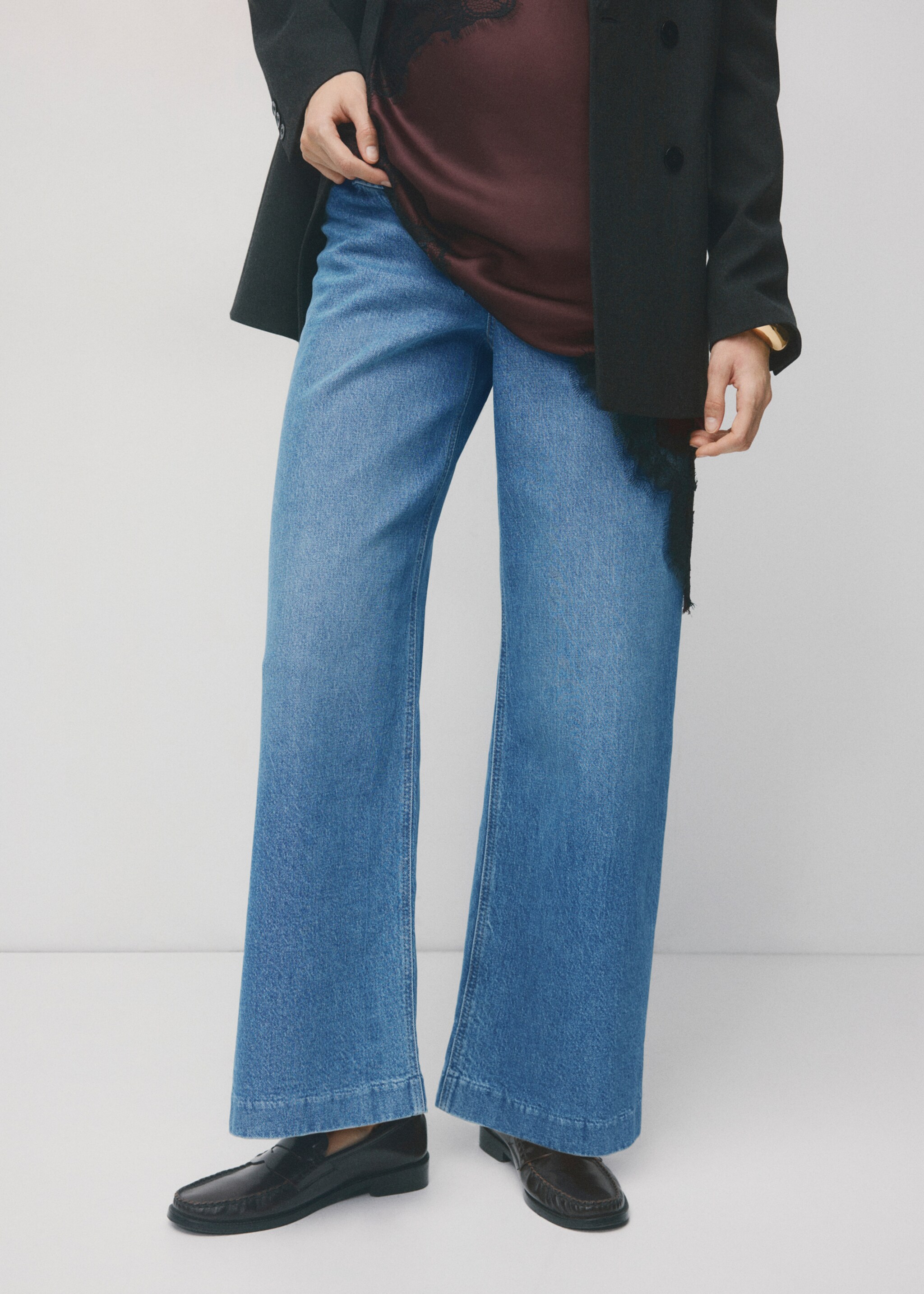 Umstands-Jeans Wide Leg - Mittlere Ansicht, Mittelblau. Ref: 27021291-00.