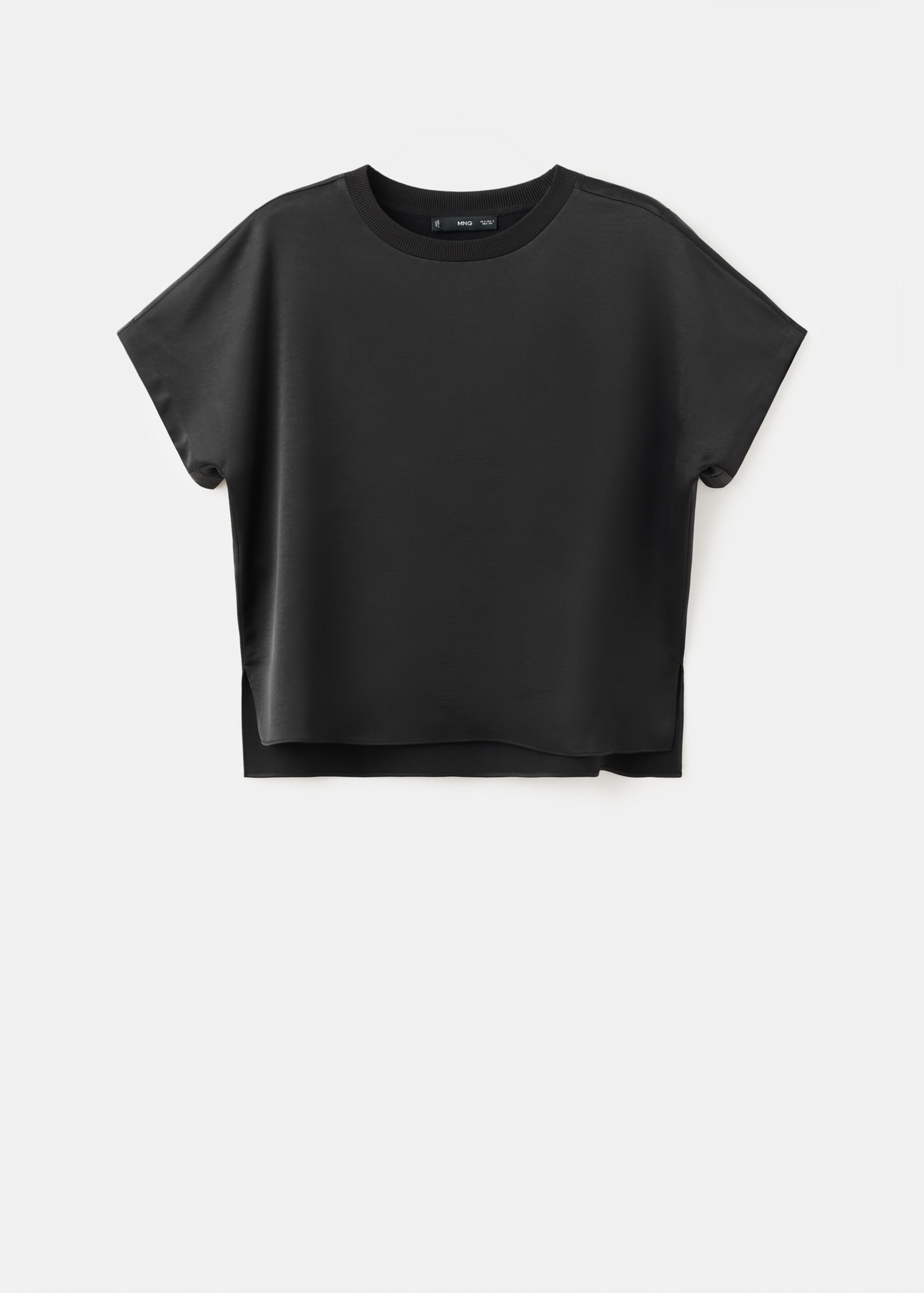 Blouse crop satinée - Article sans modèle, Noir. Ref: 27021294-00.