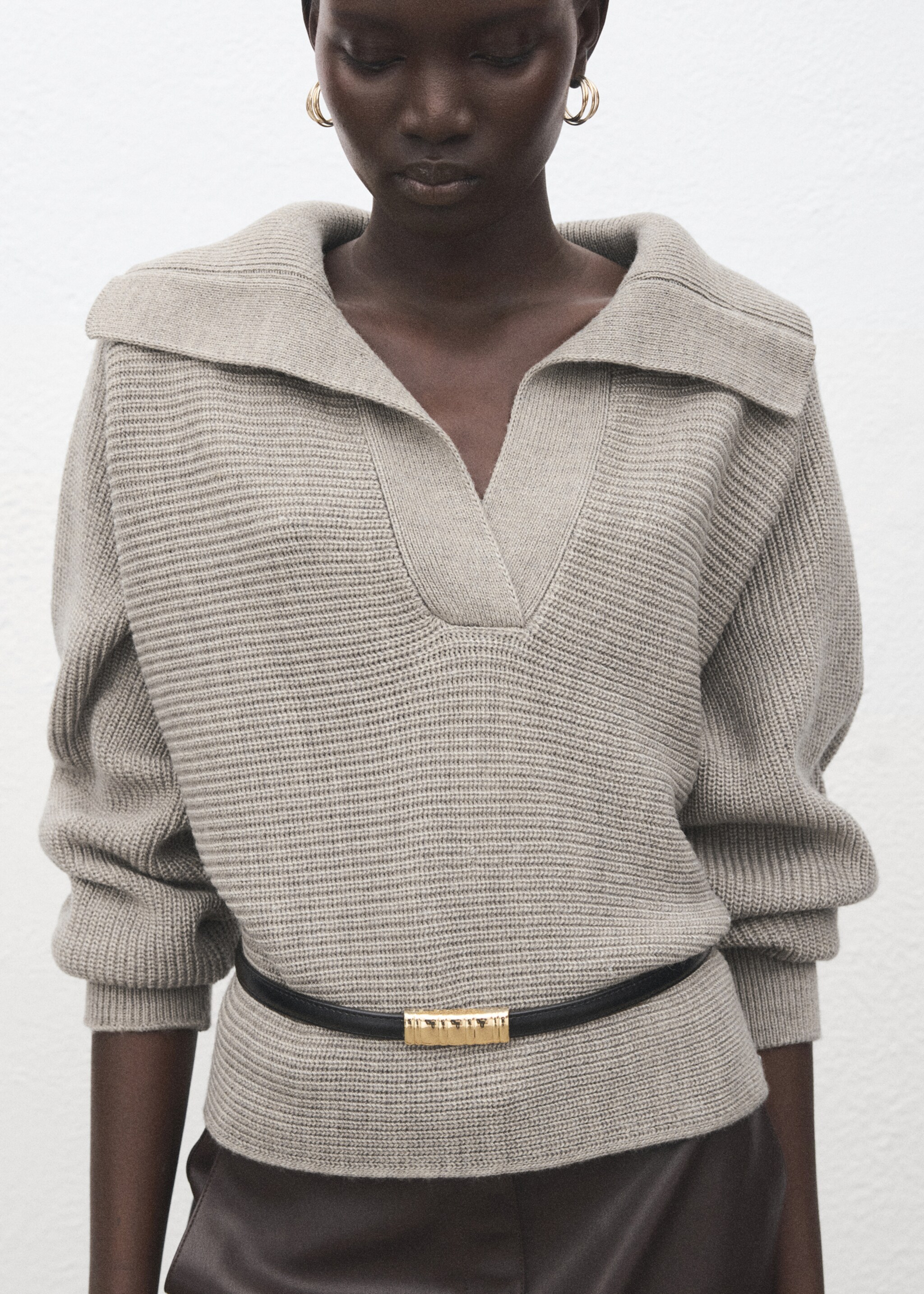 كنزة برقبة بولو مضلعة - تفاصيل المنتج 1, رمادي فاتح/خفيف. Ref: 27021309-00.