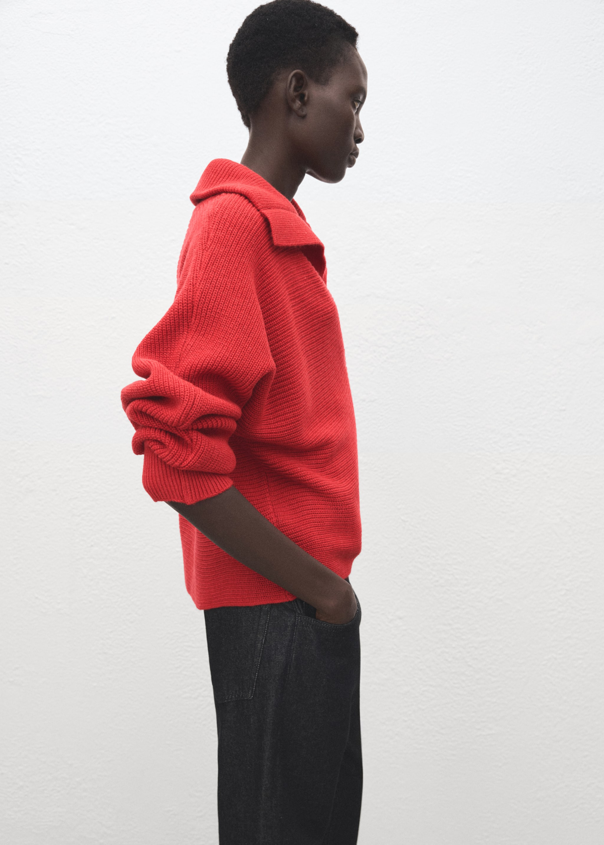 Polo-neck ribbed sweater - Medium plane, Red. Ref: 27021309-00.