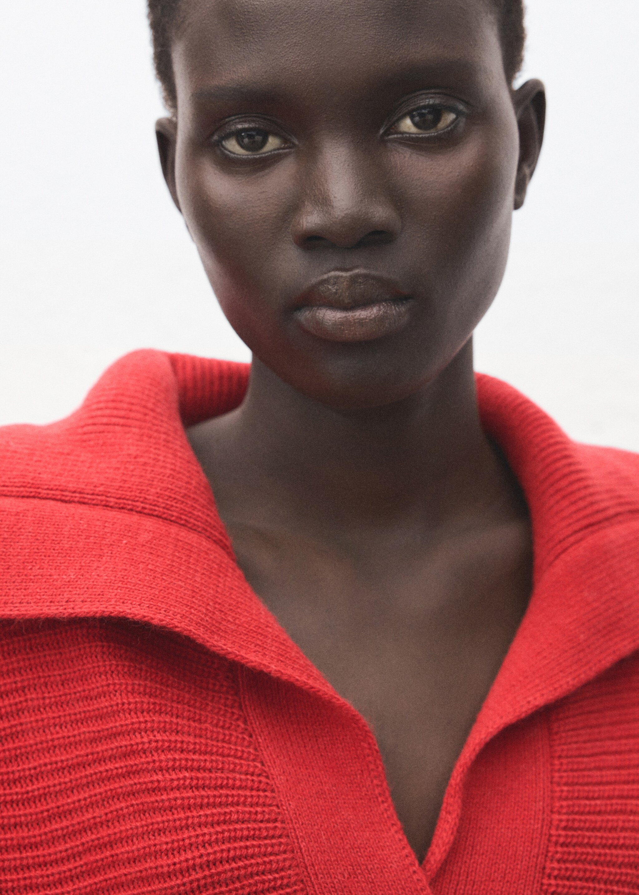 Polo-neck ribbed sweater - Details of the article 1, Red. Ref: 27021309-00.