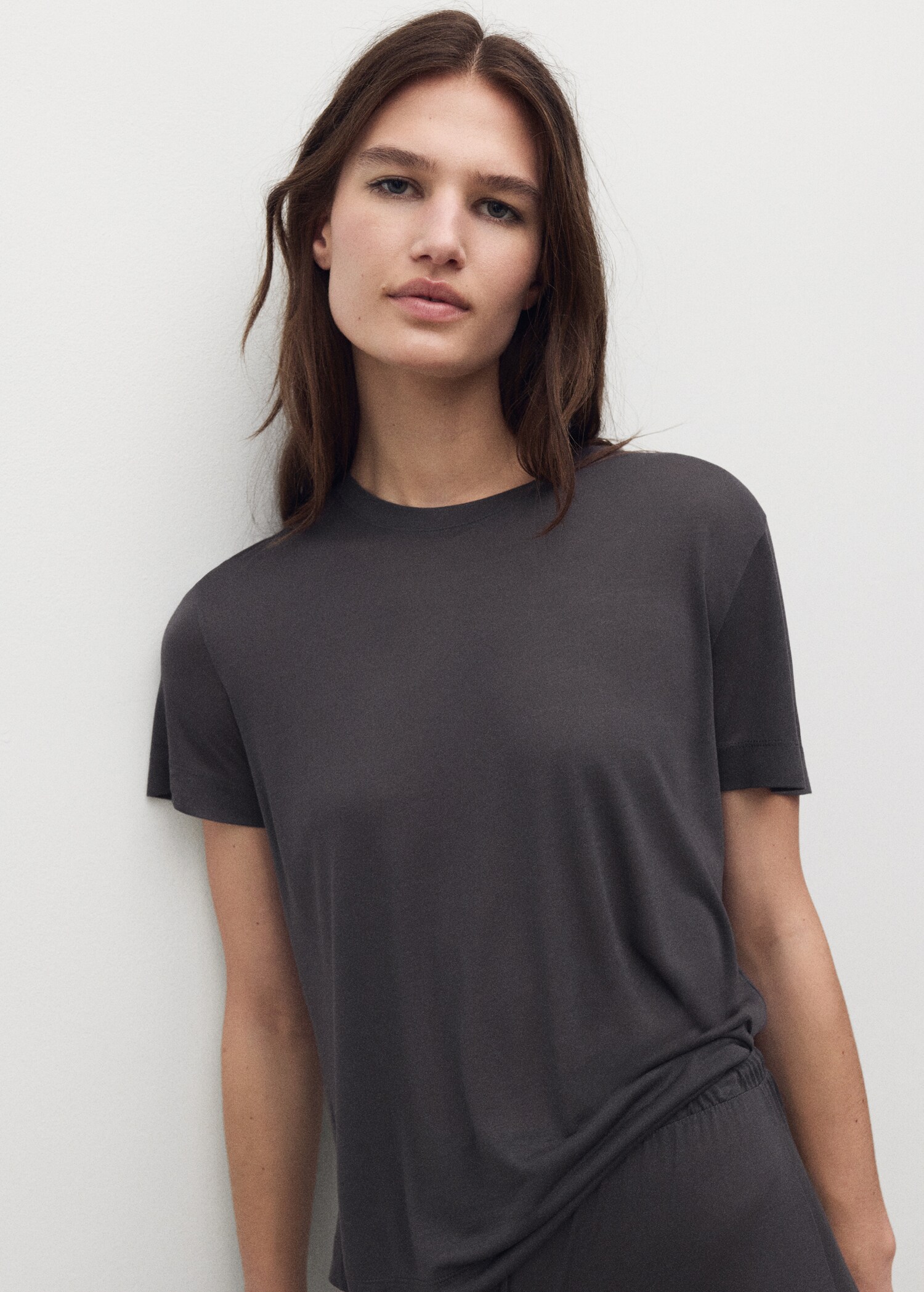 Short-sleeved micro-modal pyjama top - Medium plane