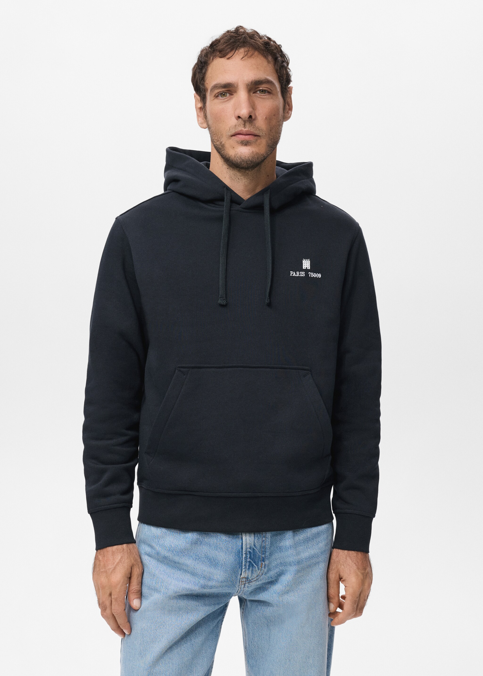 Camisola com capuz gráfico - Plano médio, Azul-marinho. Ref: 27021327-00.