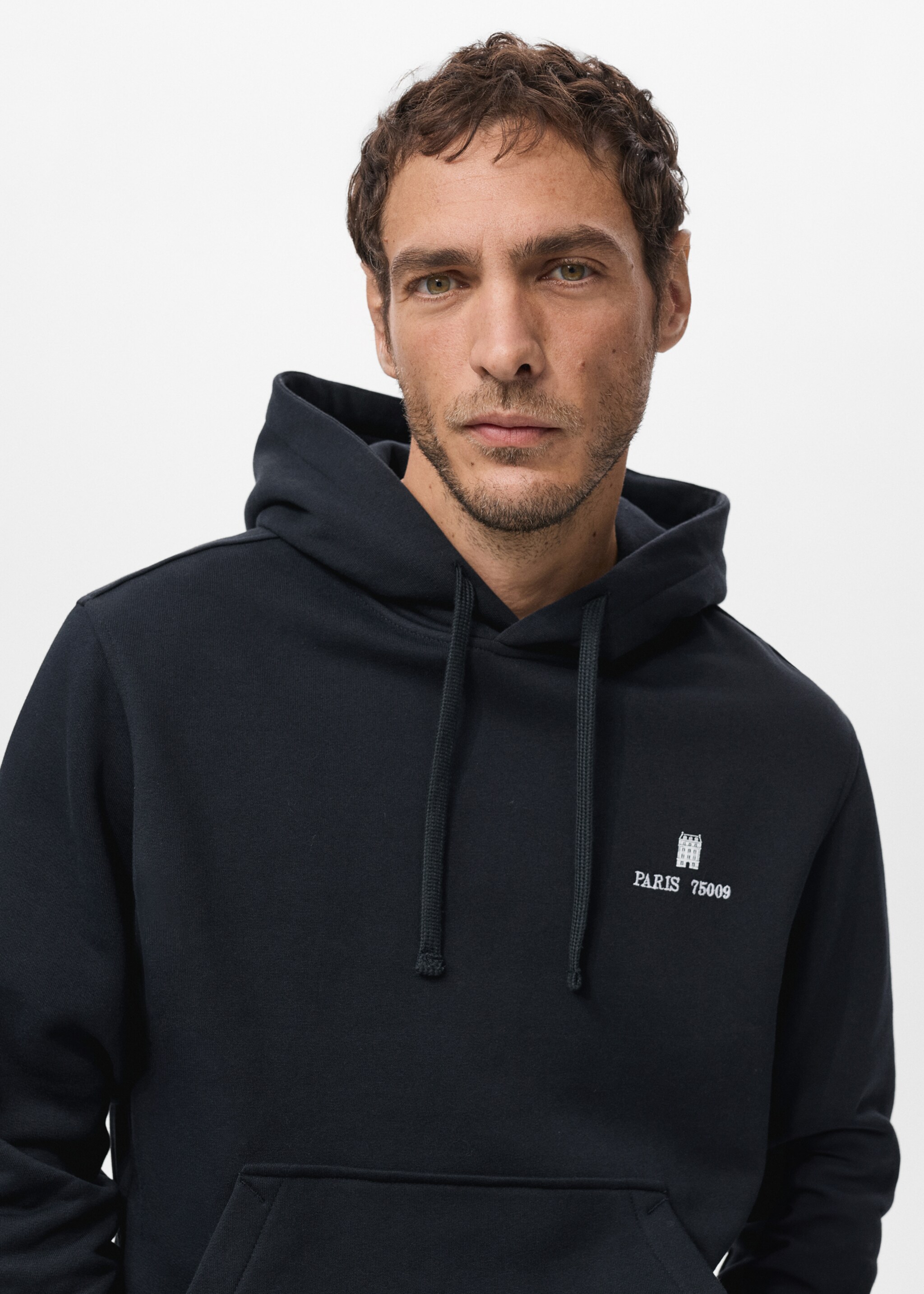 Camisola com capuz gráfico - Pormenor do artigo 1, Azul-marinho. Ref: 27021327-00.