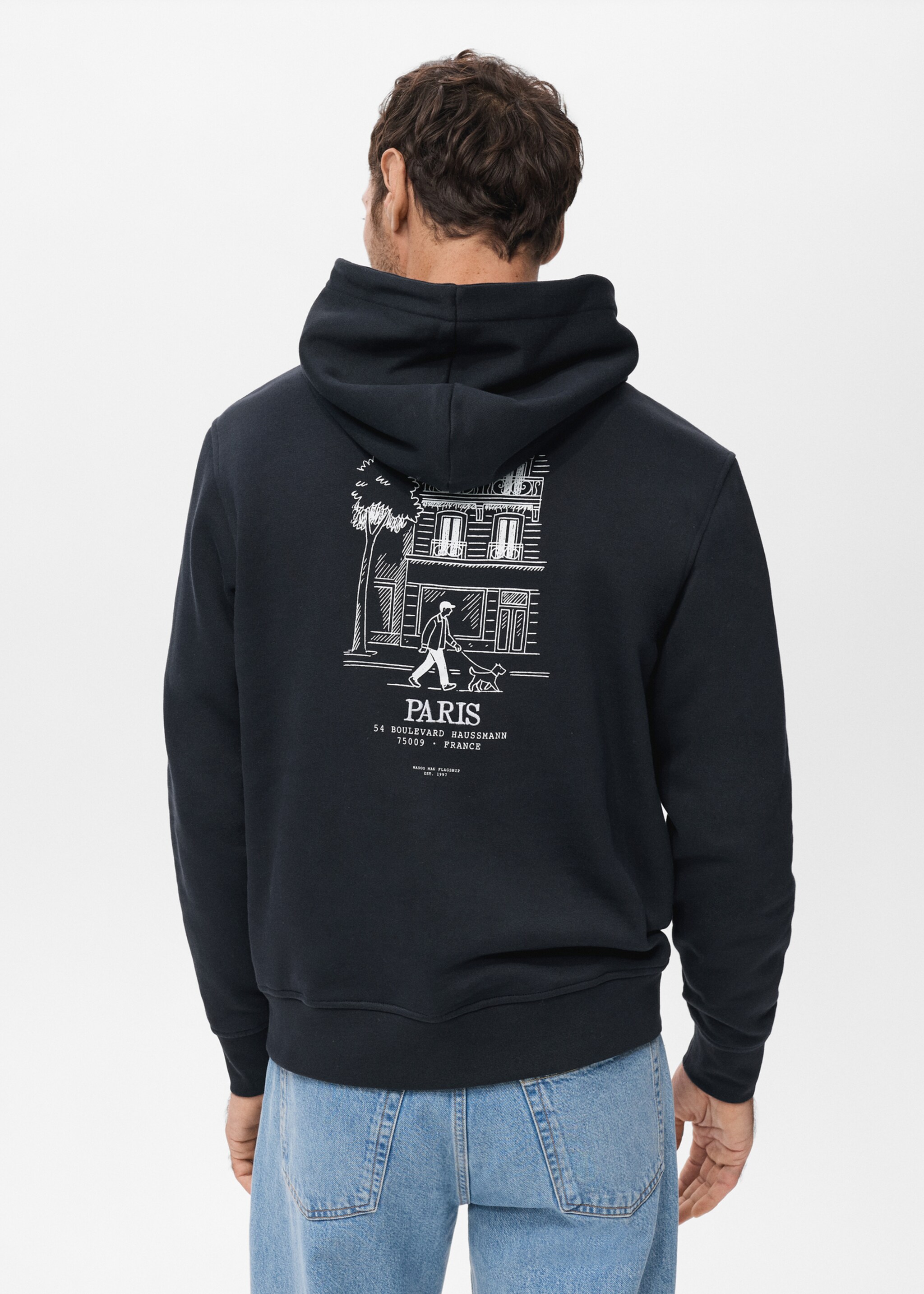 Camisola com capuz gráfico - Verso do artigo, Azul-marinho. Ref: 27021327-00.