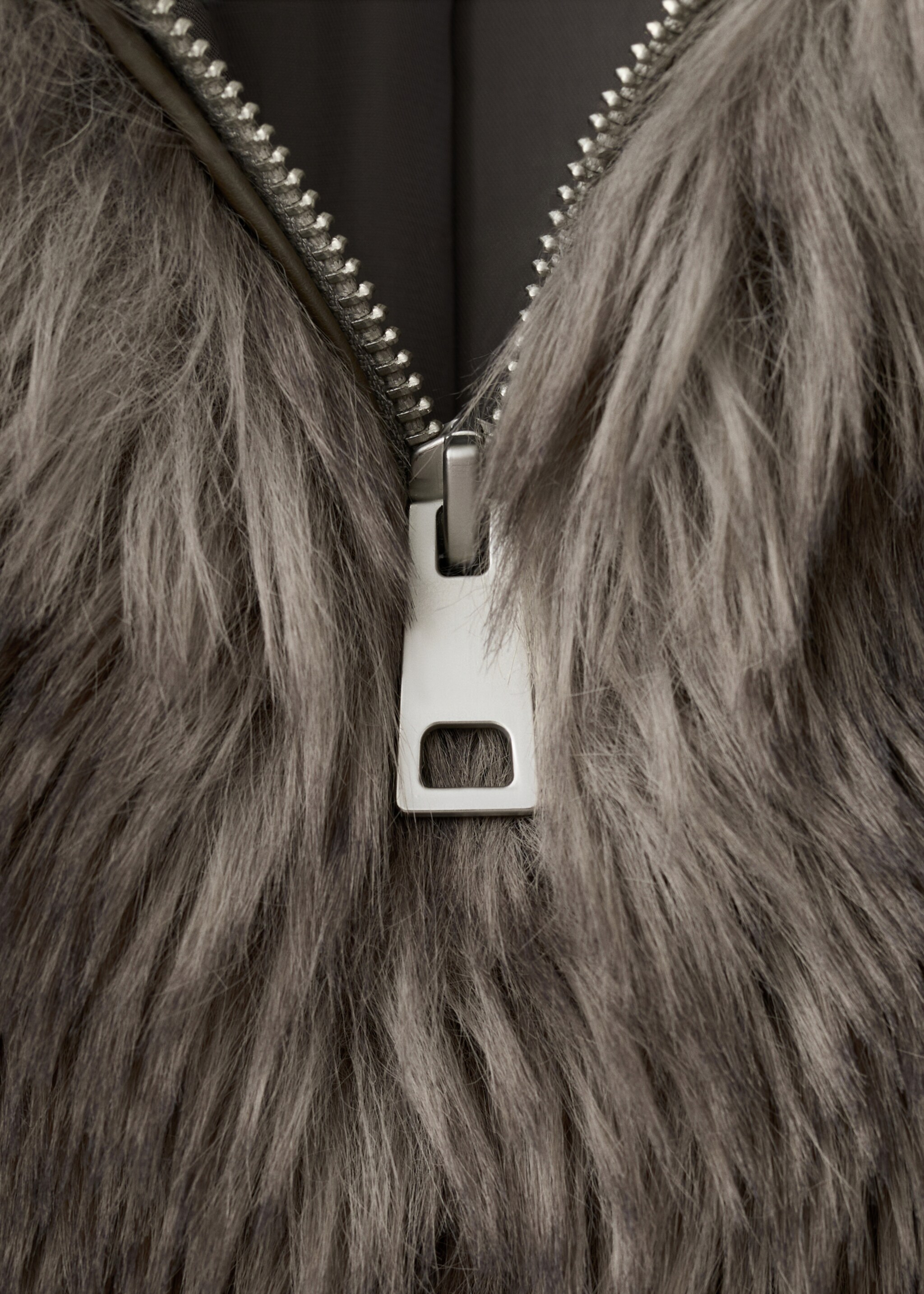 Faux fur effect jacket with lapels - Details of the article 8, Grey. Ref: 27021335-00.