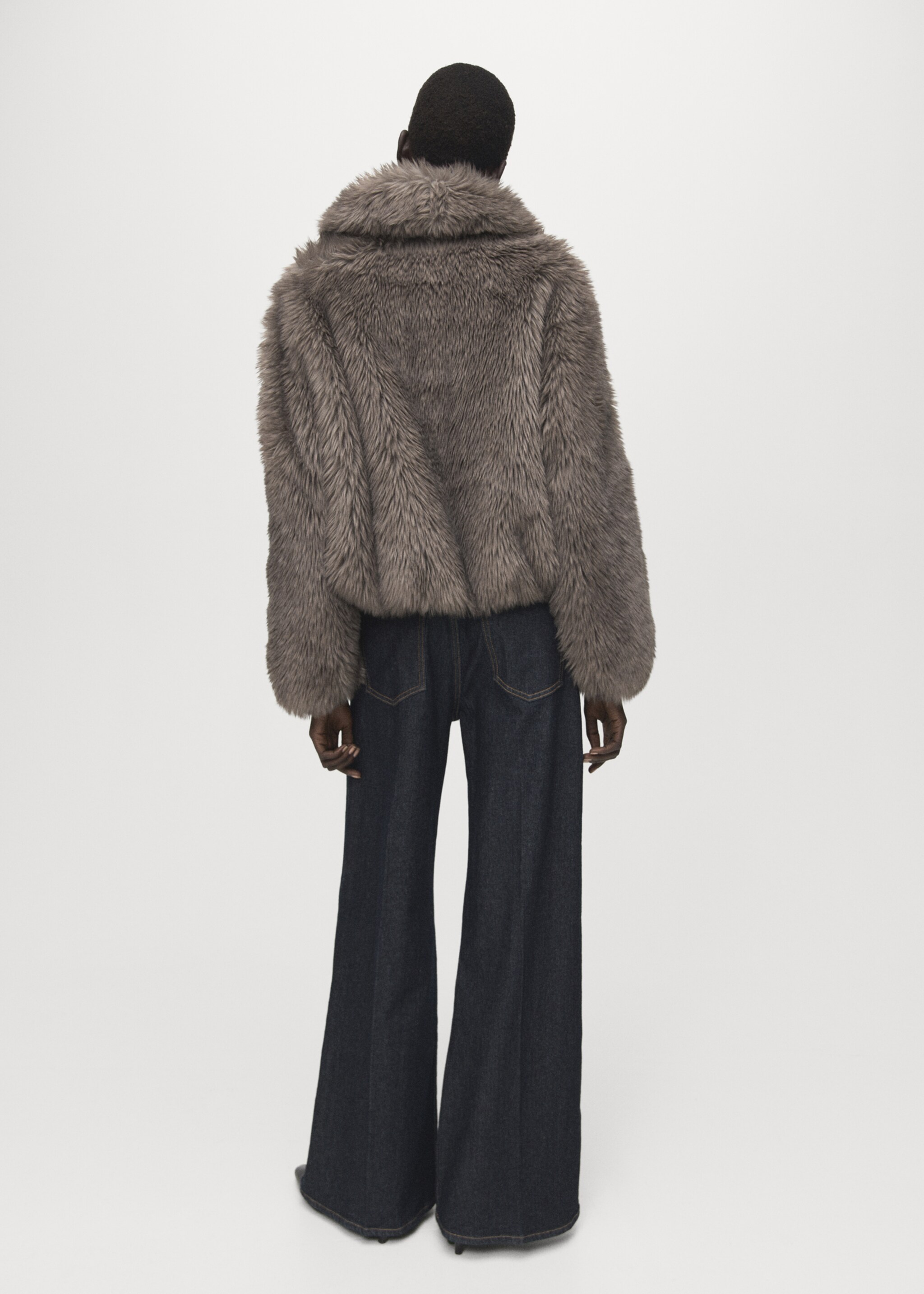 Faux fur effect jacket with lapels - Reverse of the article, Grey. Ref: 27021335-00.