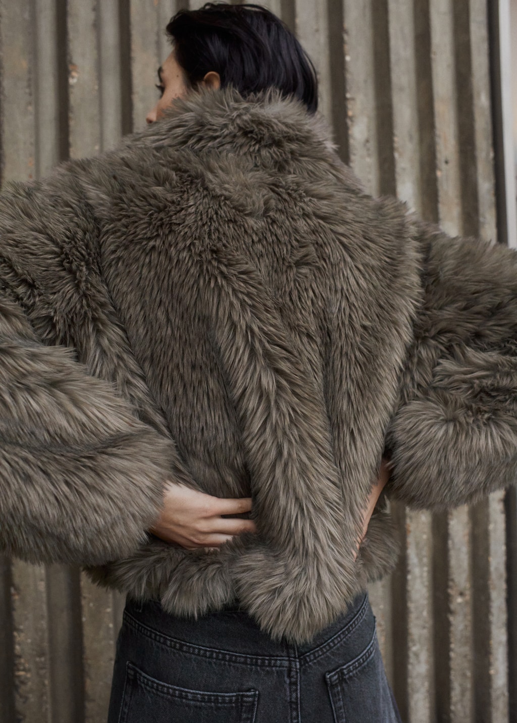 Faux-fur jacket with lapels