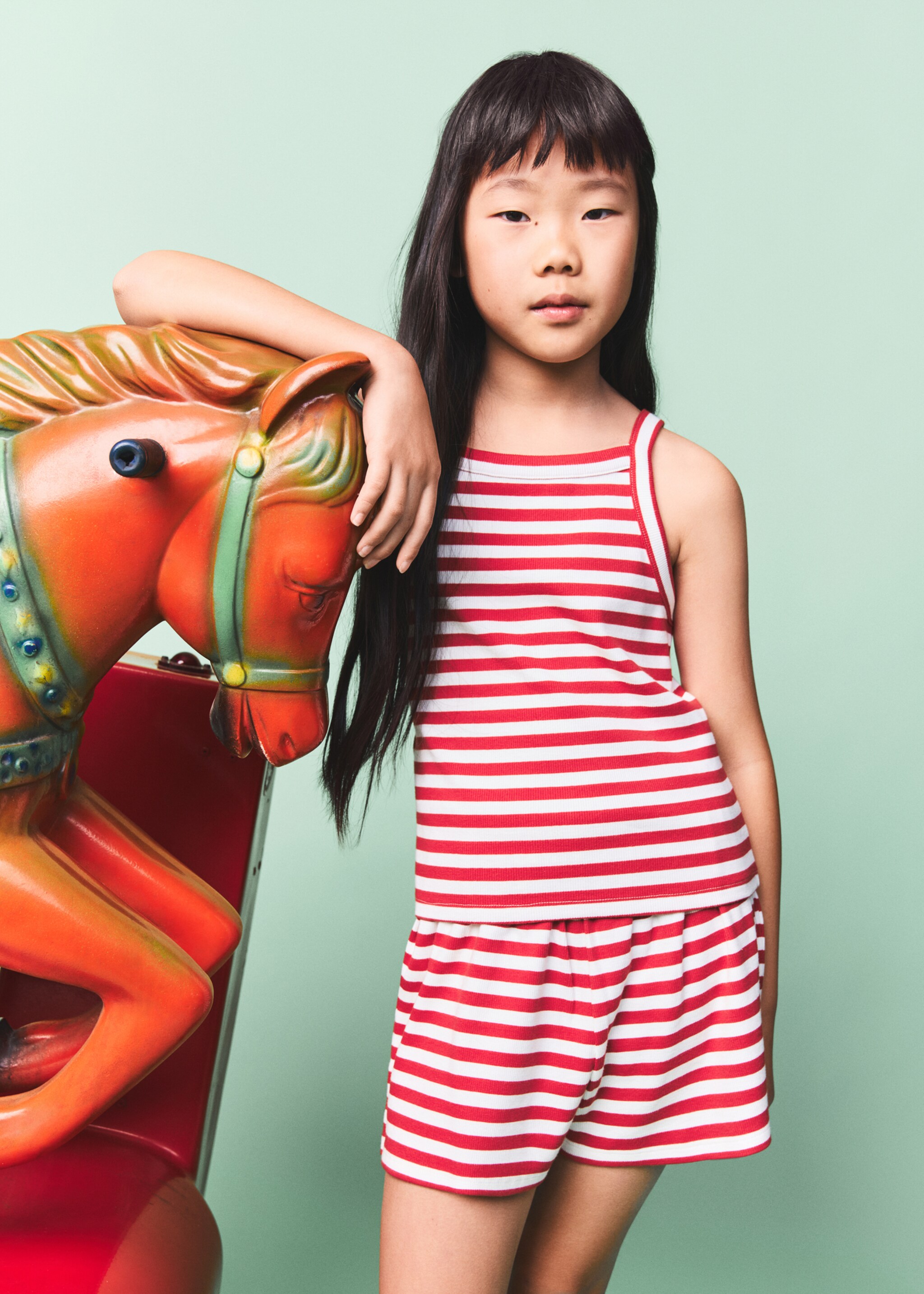 条纹罗纹T恤 - null, 红色. Ref: 27021511-00.