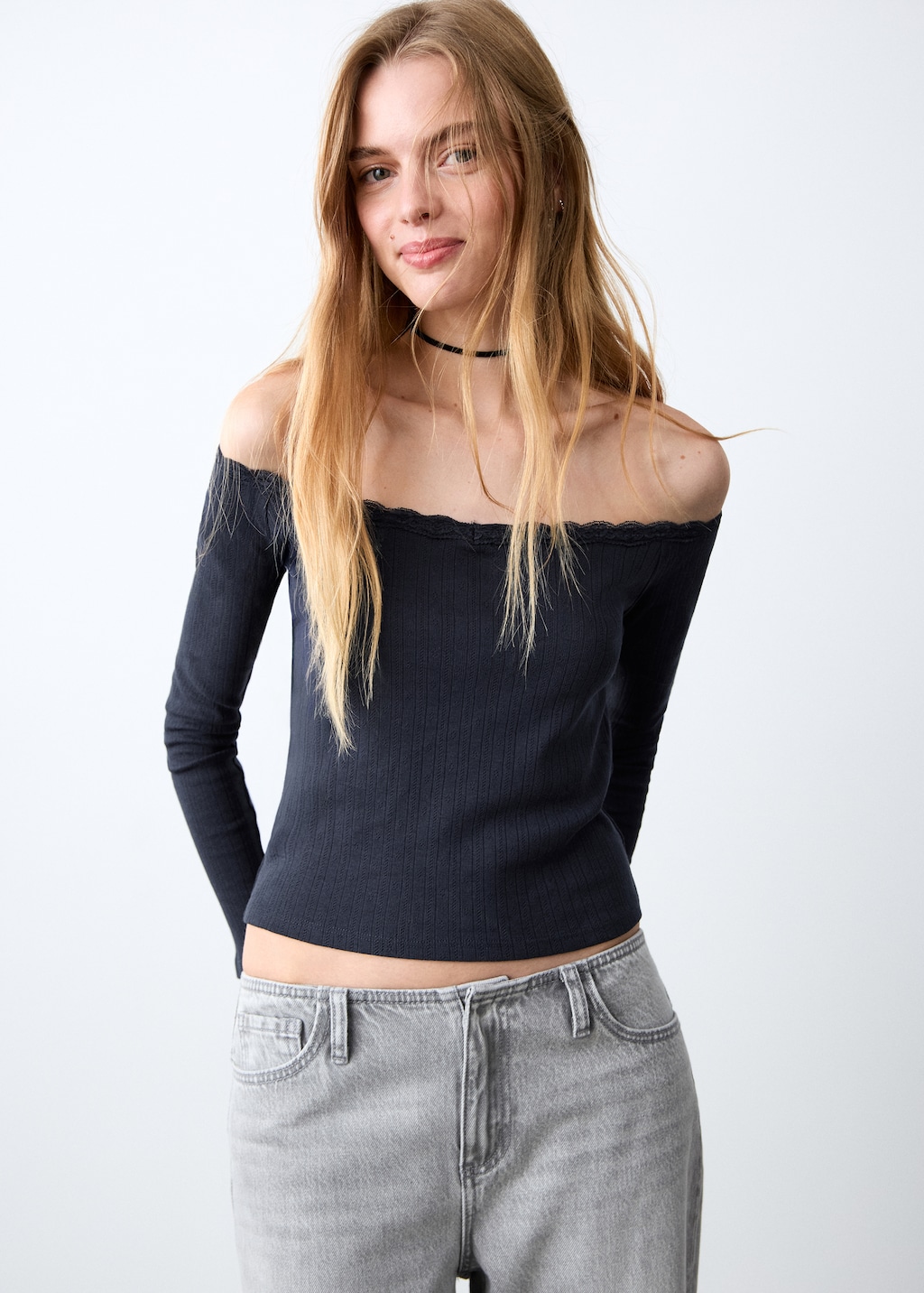 Lace boat-neck t-shirt