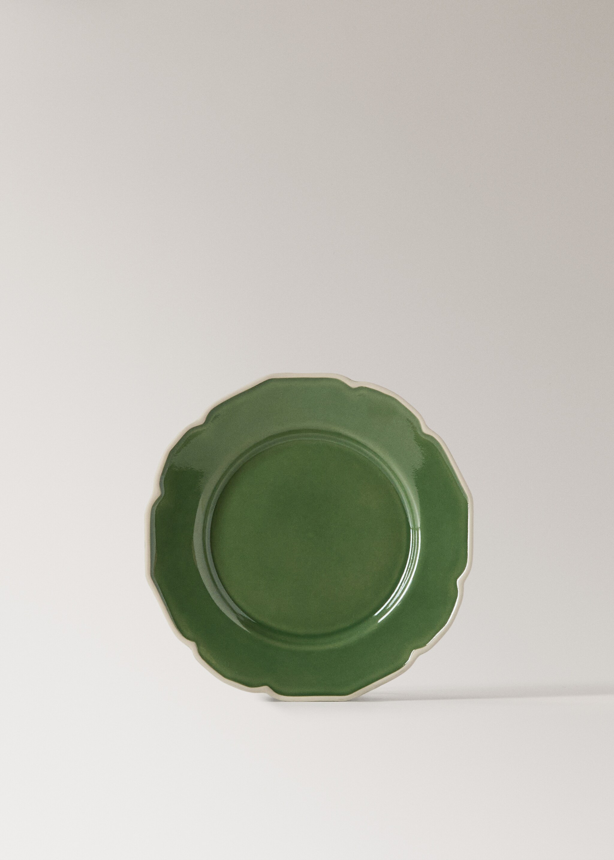 Stoneware dessert plate with wavy design - Article without model, Green. Ref: 27021527-00.