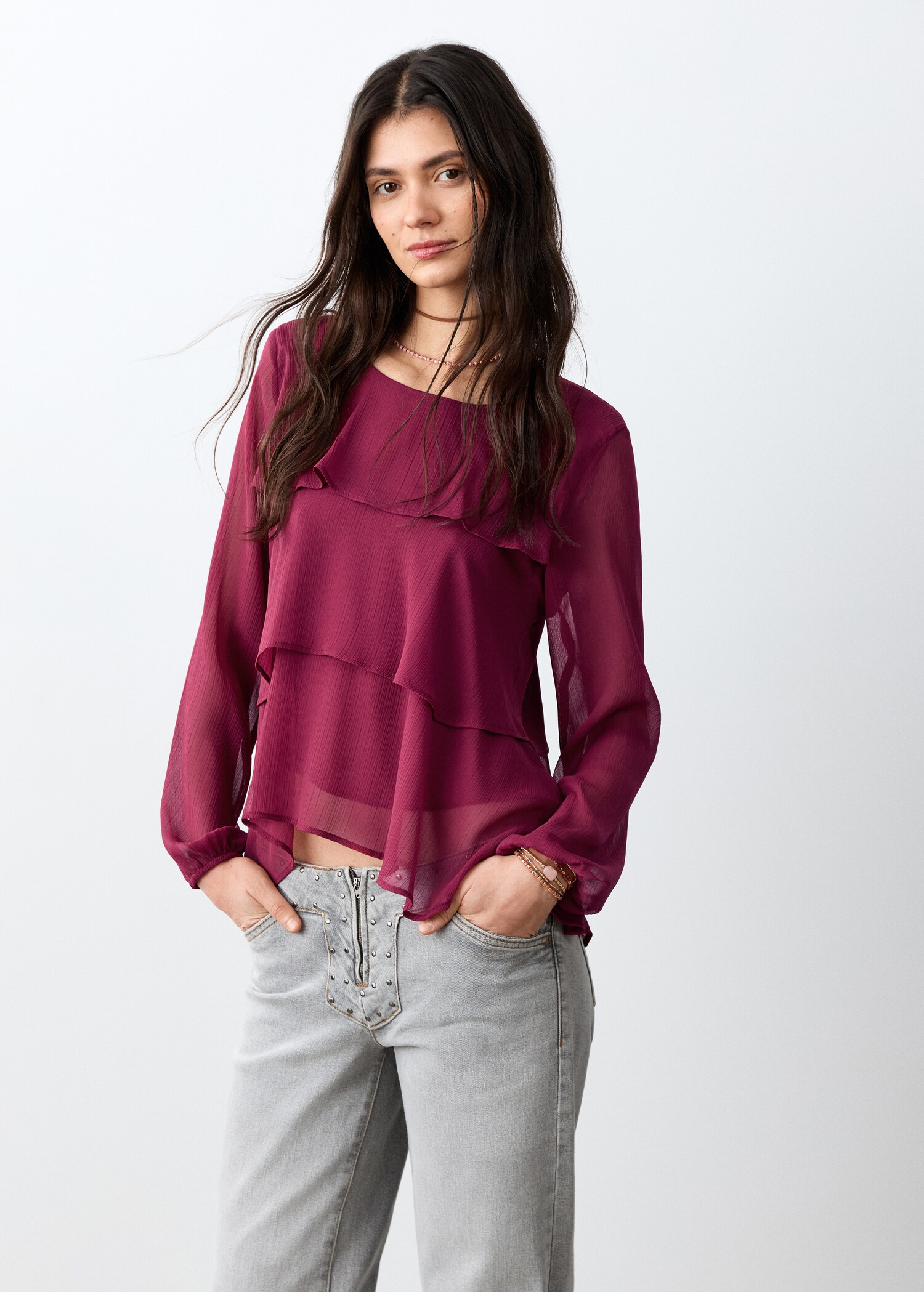 Blusa volantes fluida - Plano medio
