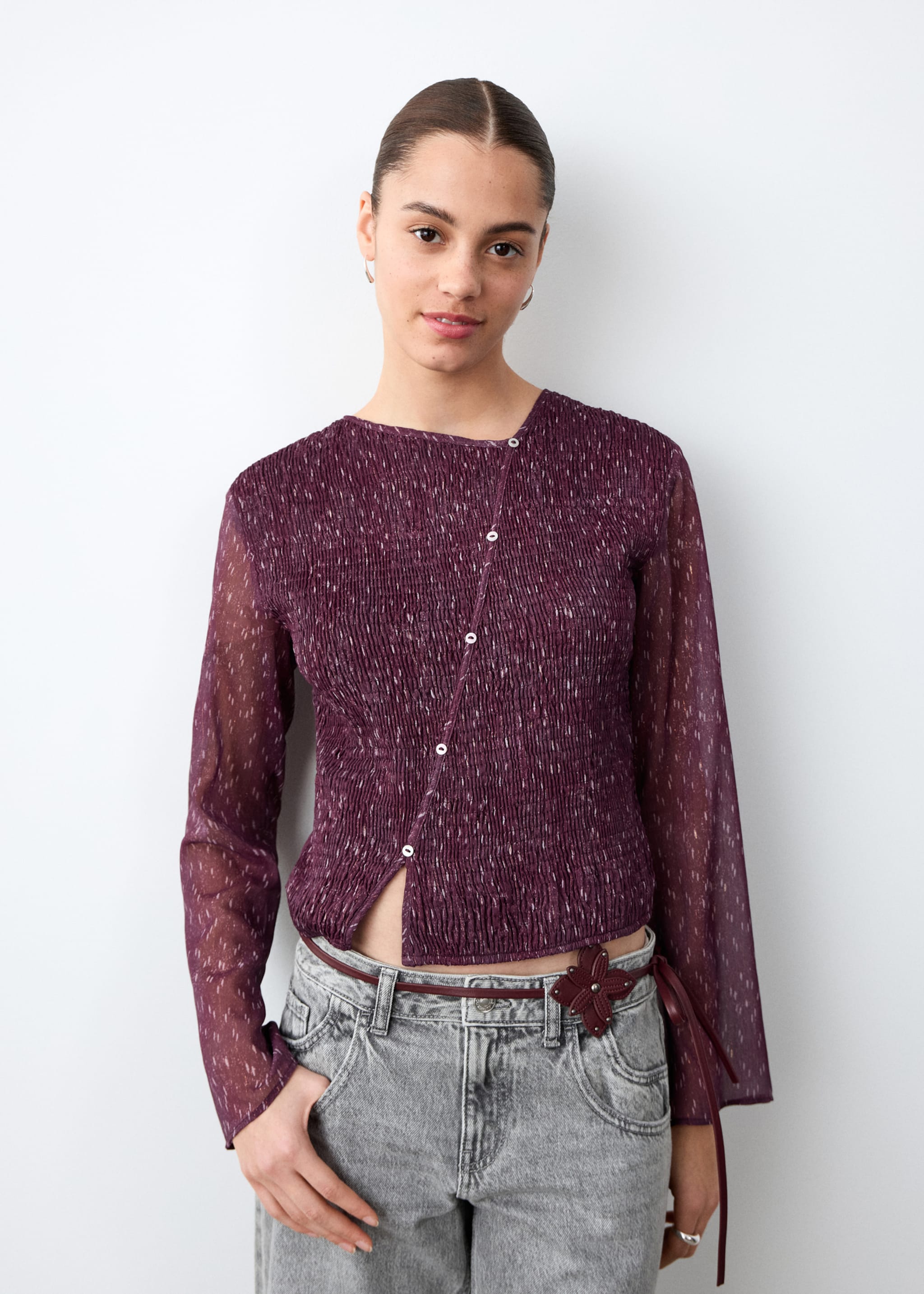 Asymmetrical blouse - Medium plane, Purple. Ref: 27021543-00.