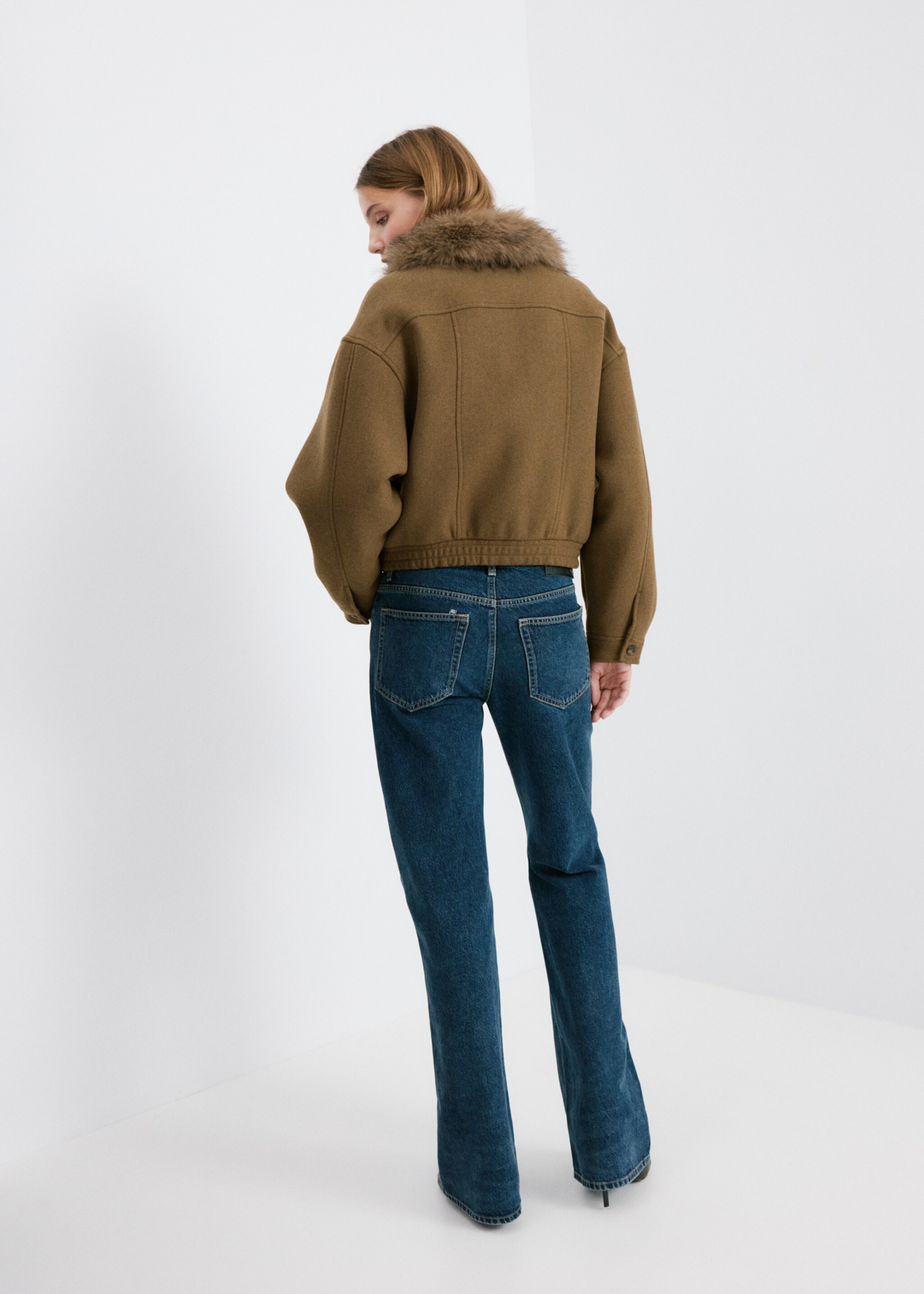 Wool blend jacket with fur collar - Reverse of the article, Brown. Ref: 27022538-00.