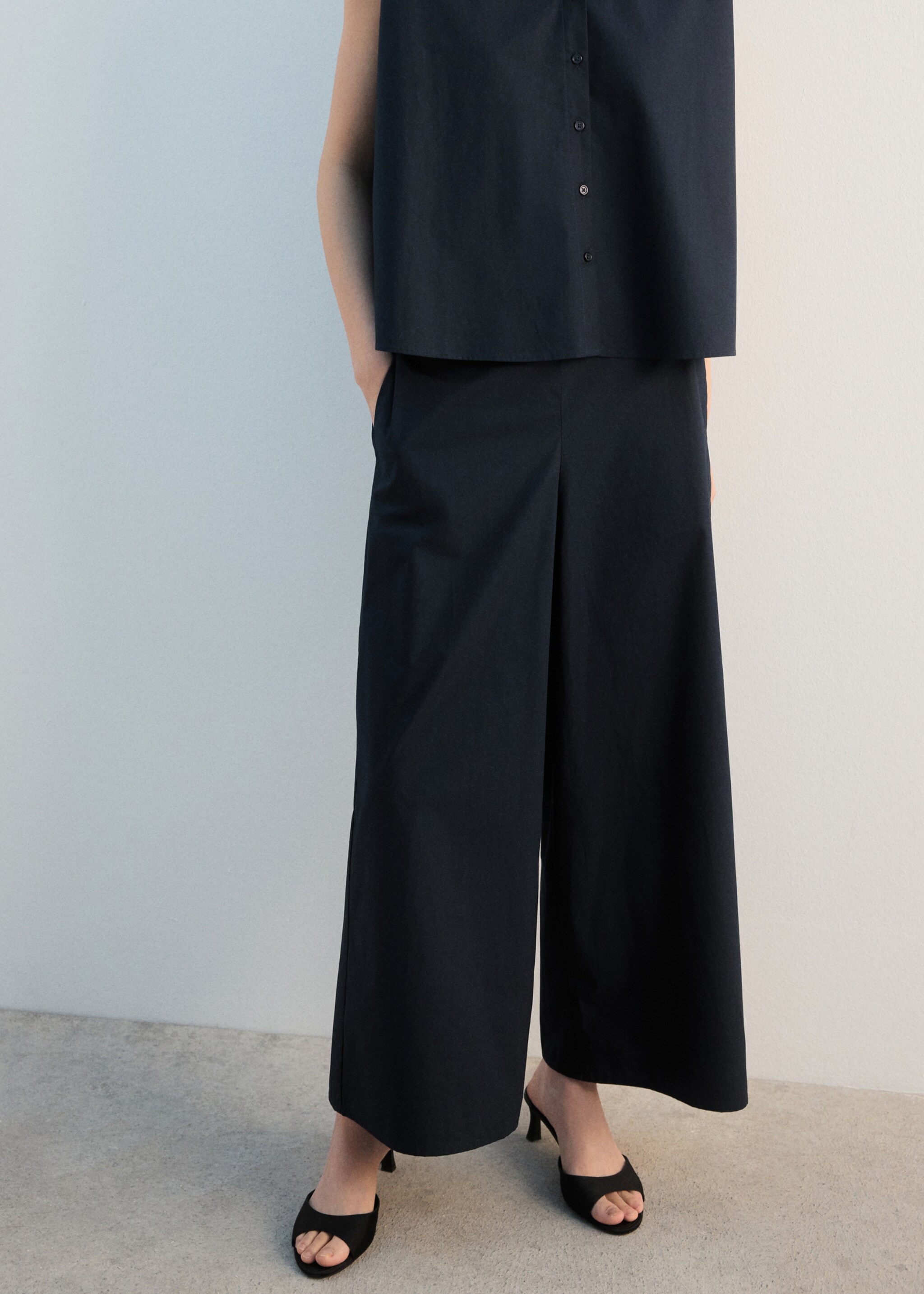 بنطلون مستقيم بخصر مطاطي - رؤية وسط, أزرق غامق. Ref: 27022539-00.