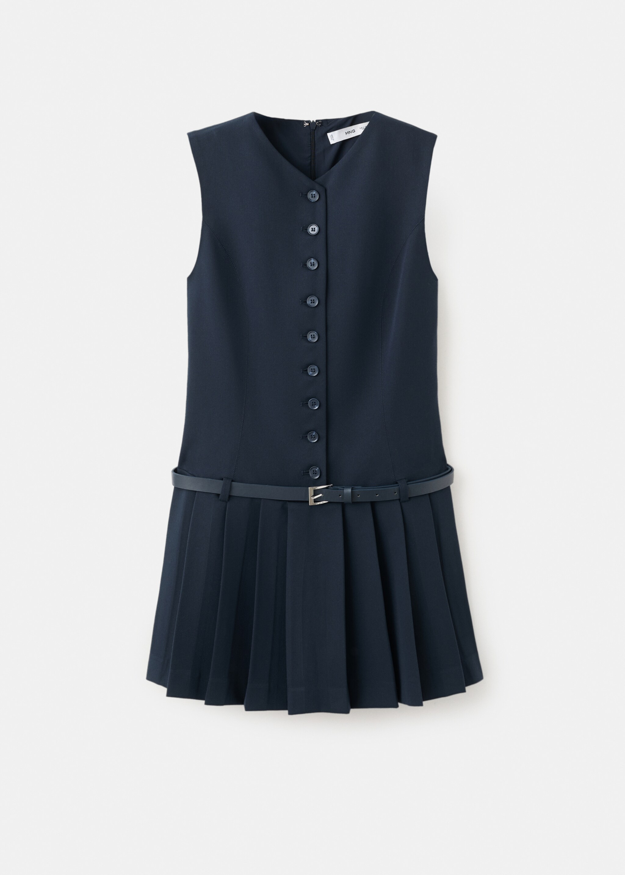 Pleated dress with belt - Article without model, Navy. Ref: 27022546-00.