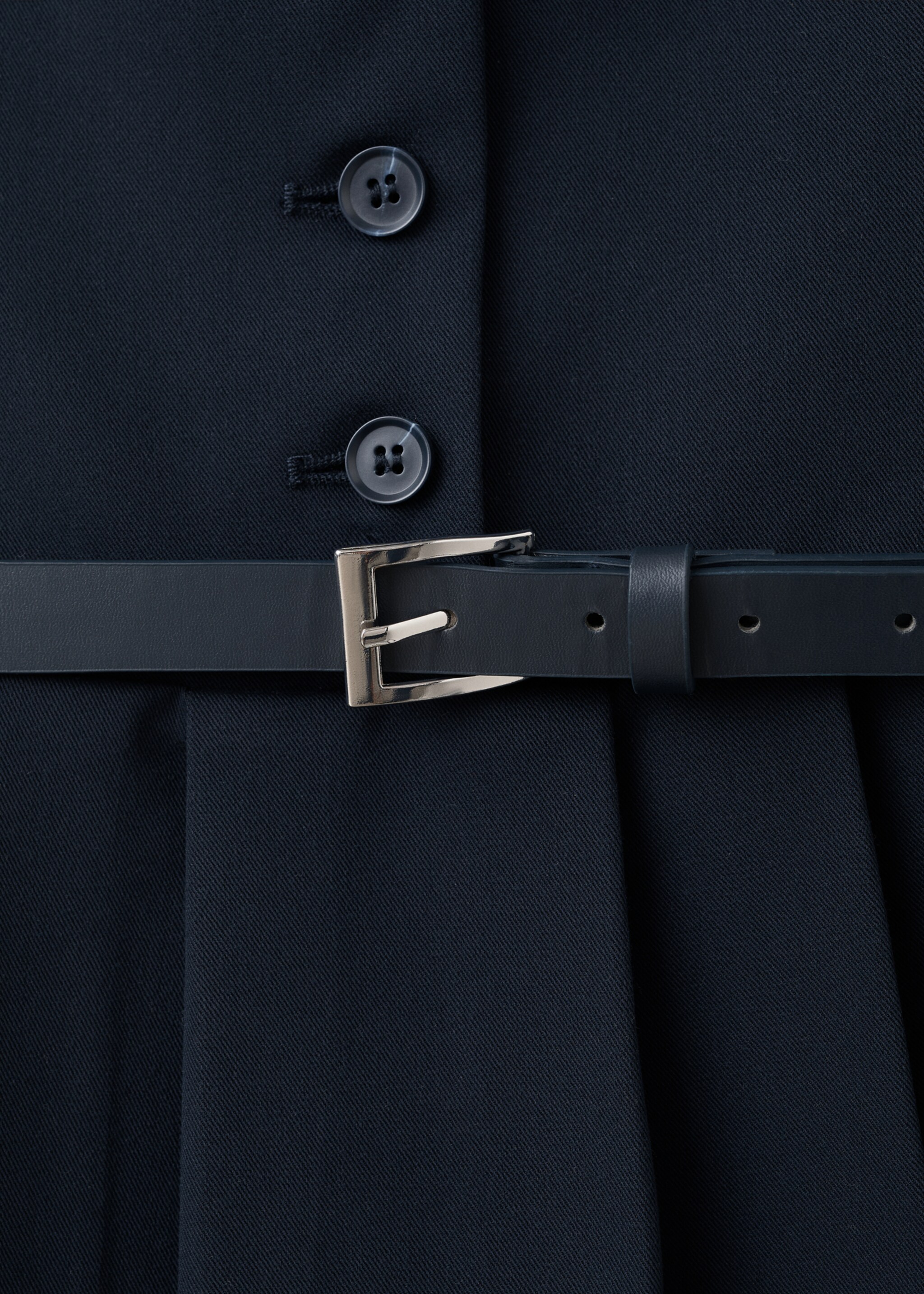 Pleated dress with belt - Details of the article 0, Navy. Ref: 27022546-00.