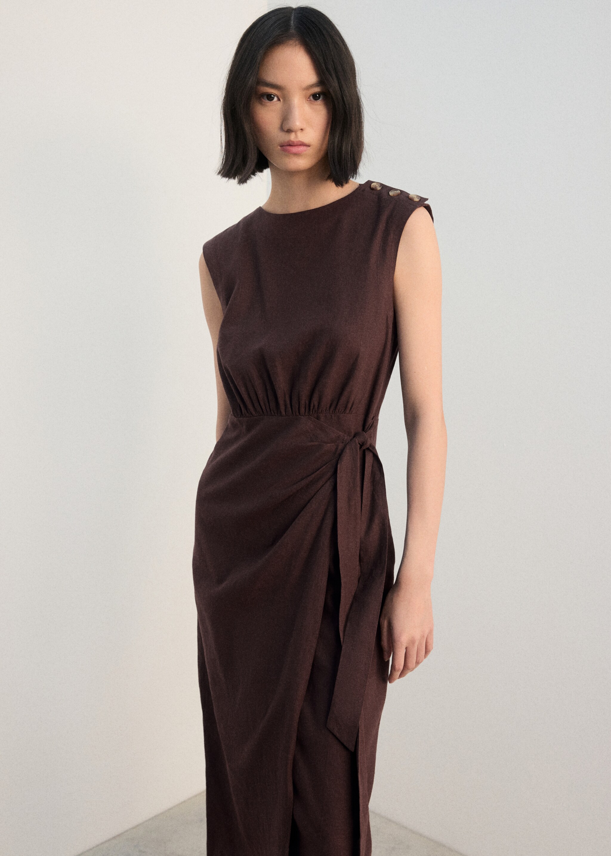 Linen wrap dress - Medium plane, Chocolate. Ref: 27022548-00.