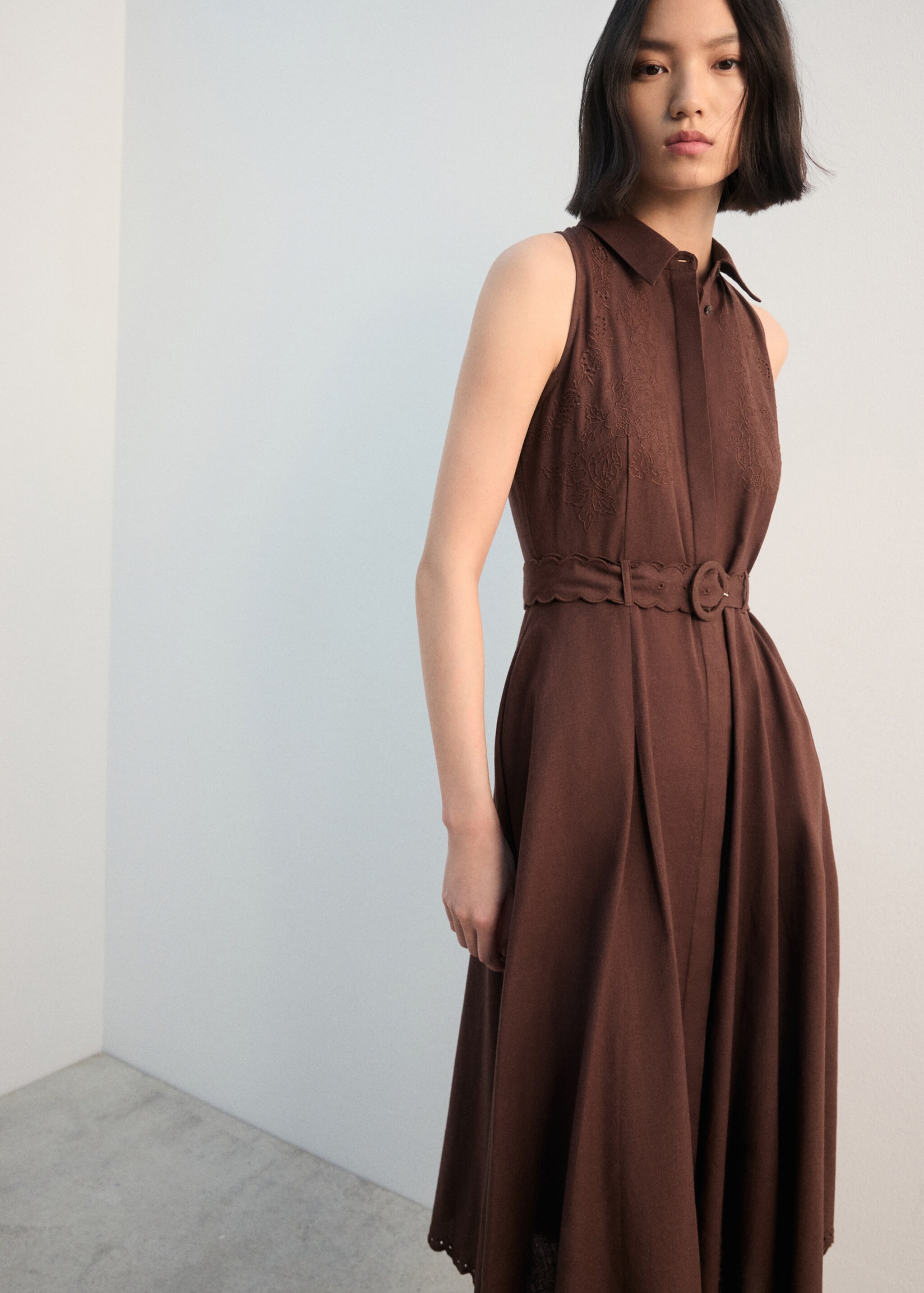 Embroidered shirt dress - Medium plane, Brown. Ref: 27022552-00.