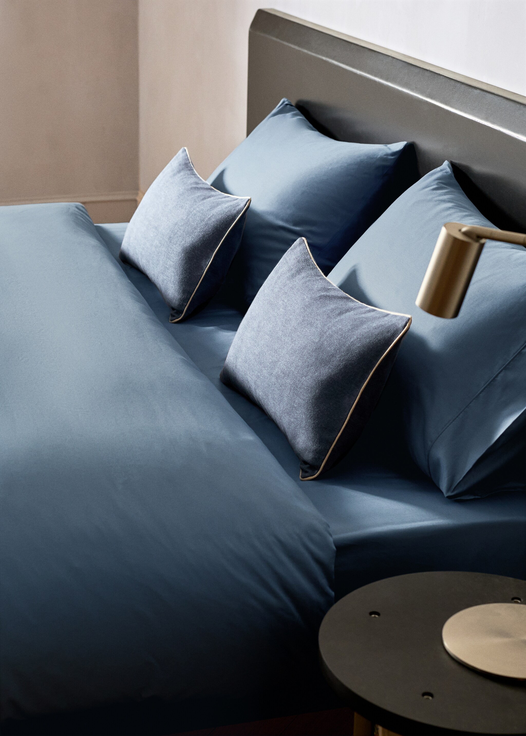600 threads satin cotton duvet cover Superking bed - Details of the article 7, Blue. Ref: 27022912-00.
