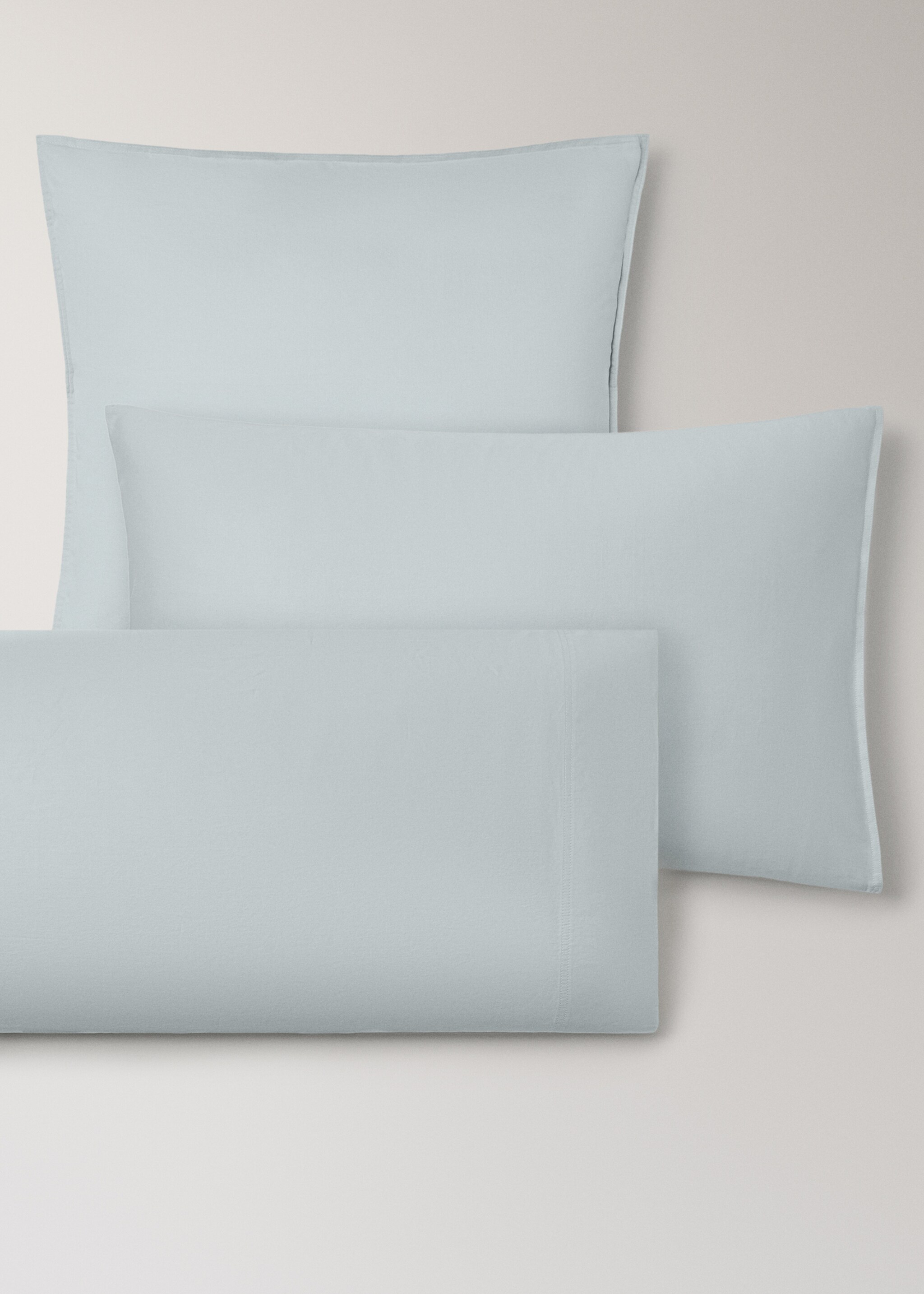 Two double-stitched satin pillowcases  60x60 cm - Details of the article 4, Aqua Green. Ref: 27022930-00.