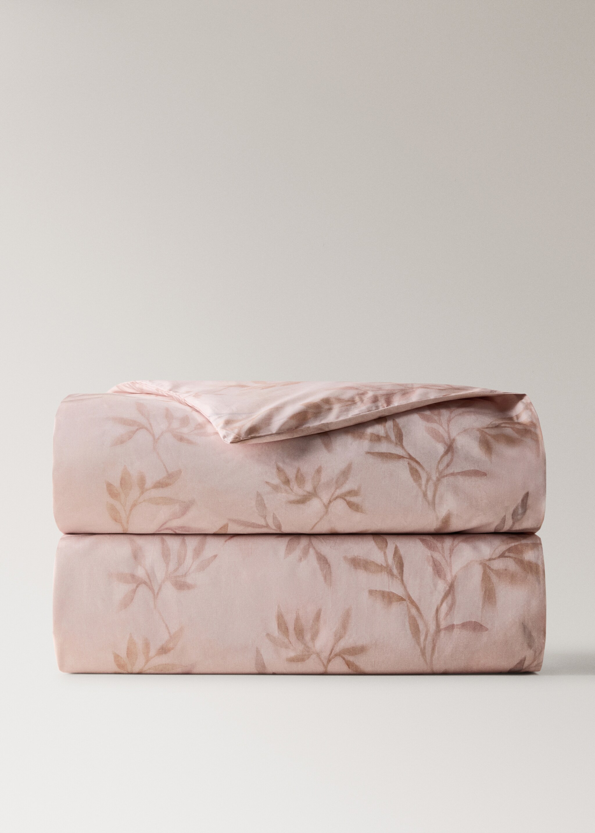 Printed leaf percale cotton duvet cover for 150/160cm bed - Article without model, Peach. Ref: 27023049-00.
