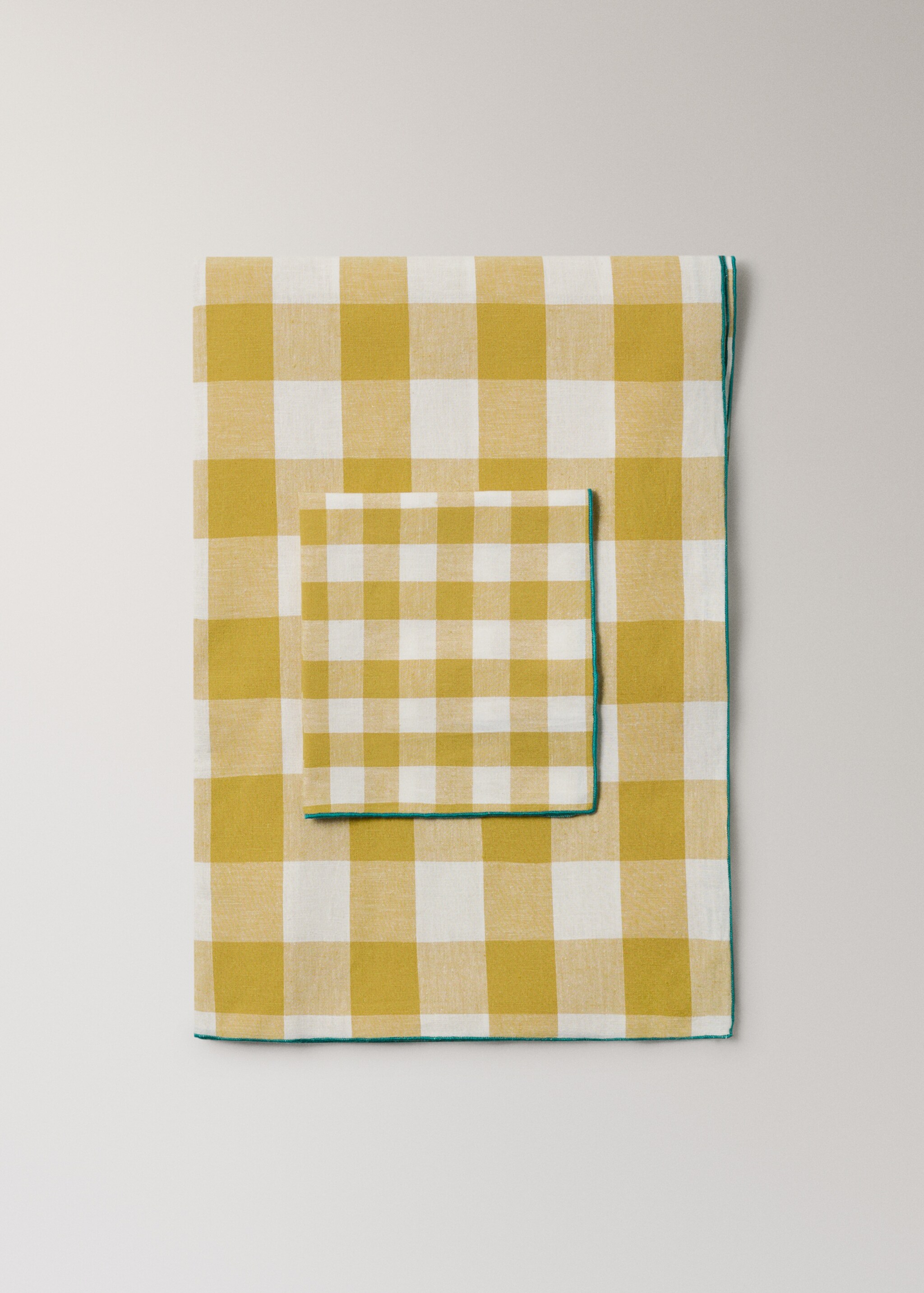 Cotton linen gingham tablecloth for 8 to 10 guests - Article without model, Yellow. Ref: 27023292-00.