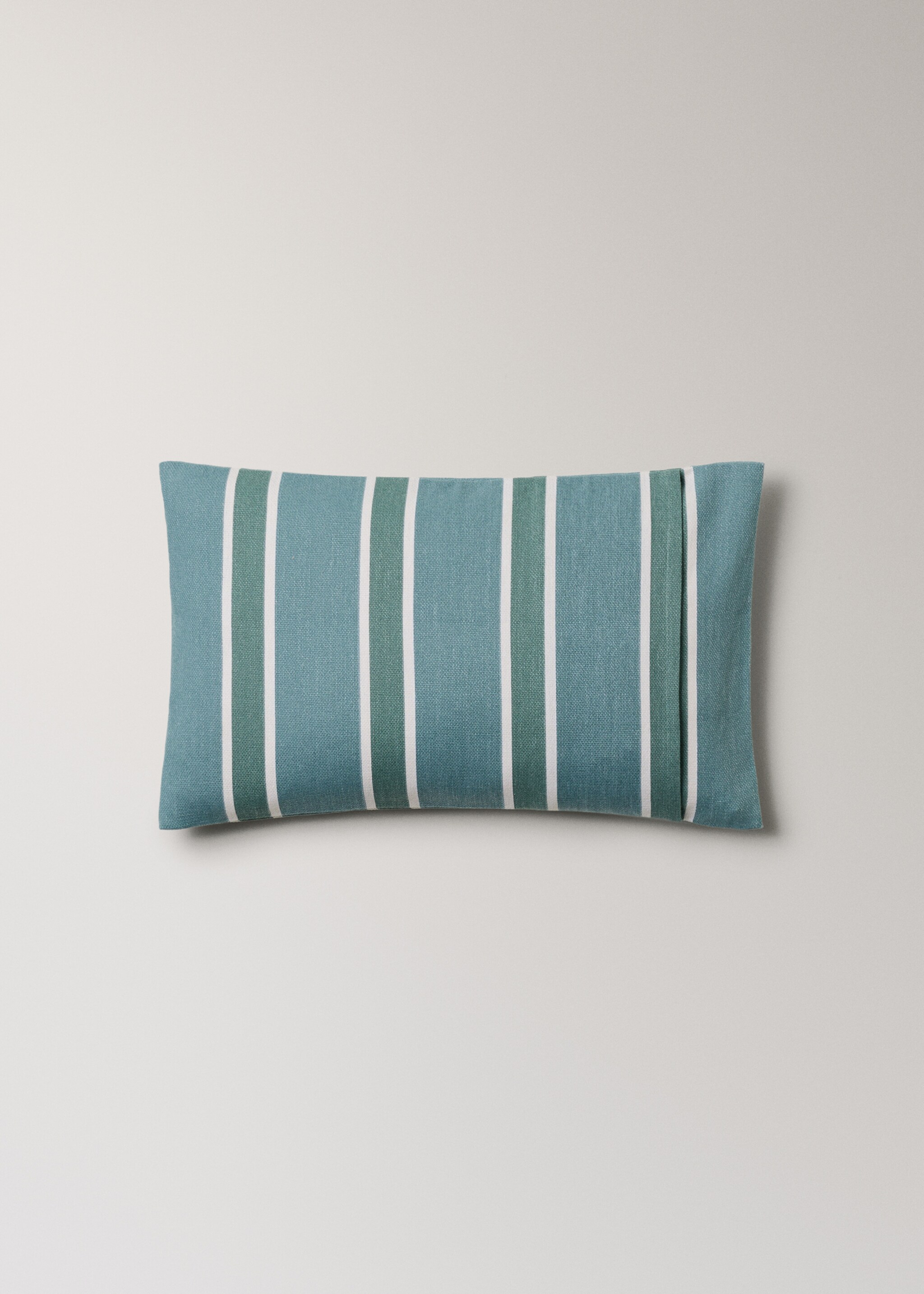 Cotton cushion cover with printed stripes 30x50 cm - Details of the article 4, Blue. Ref: 27023320-00.