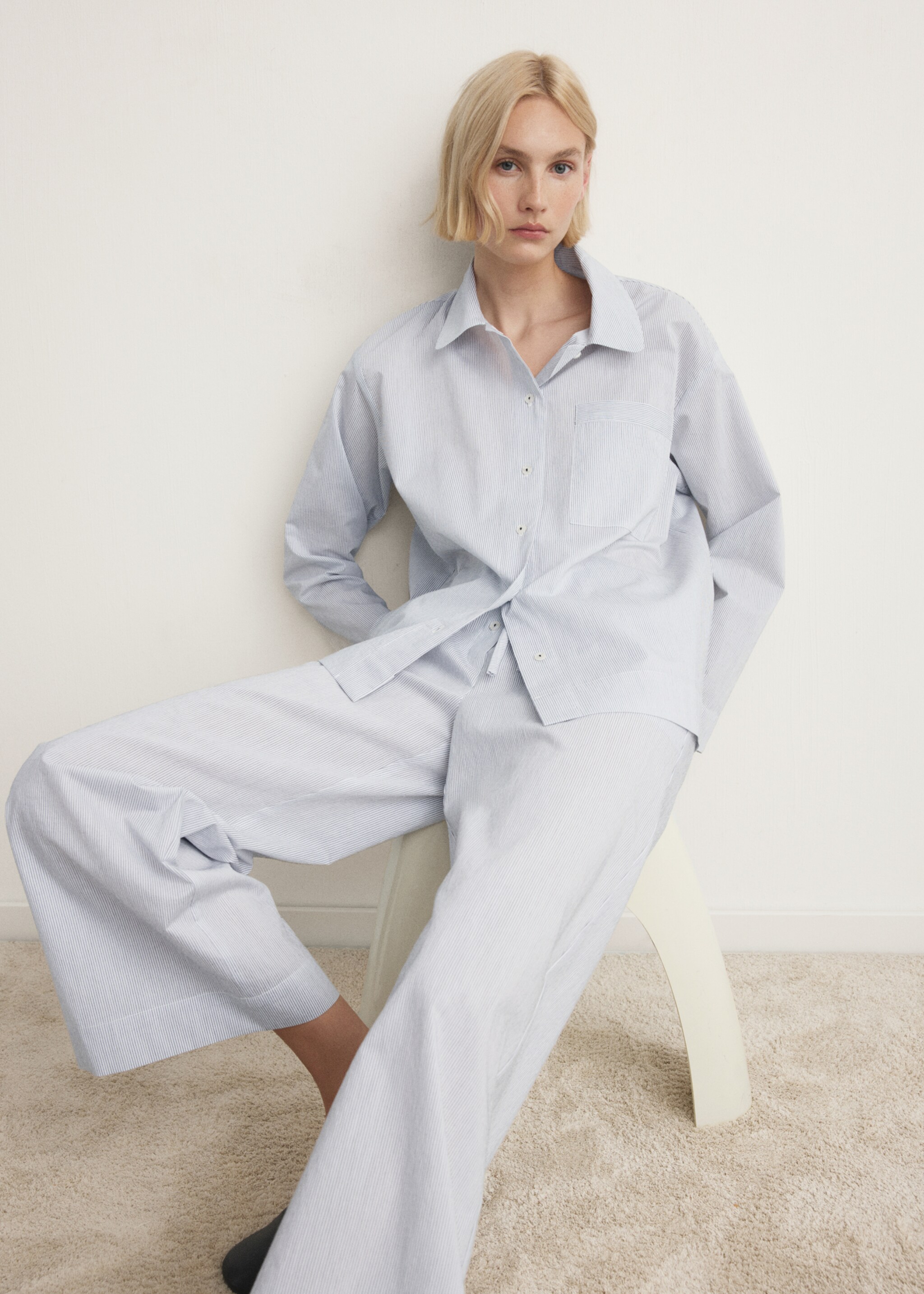 Striped cotton pyjama pants - Λεπτομέρεια του προϊόντος 2, Λευκό. Ref: 27023325-00.