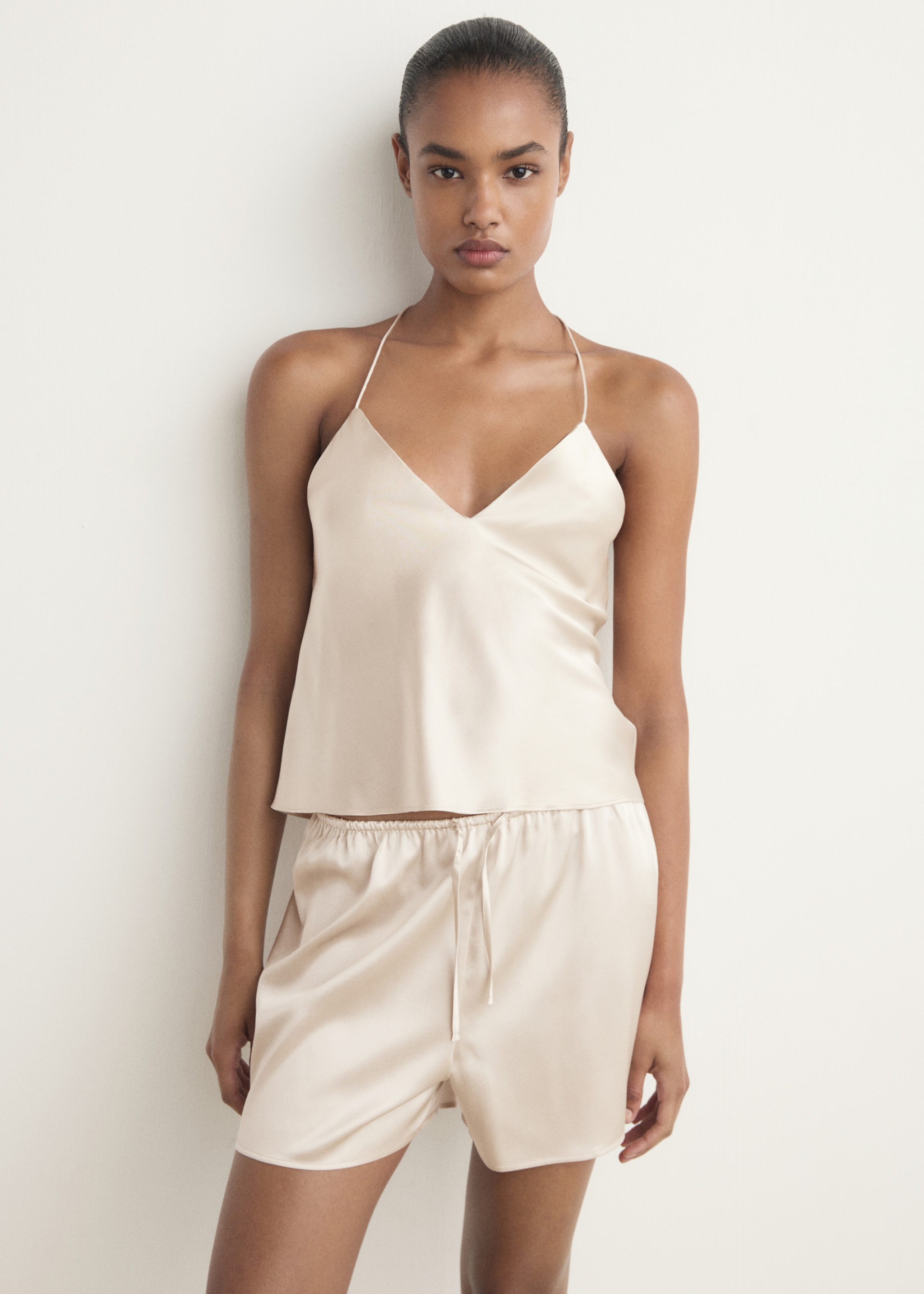 Silk pyjama shorts - Medium plane, Light/Pastel Grey. Ref: 27023329-00.