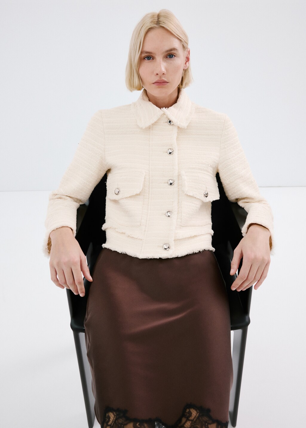 Mango Tweed jacket with notched lapel collar
