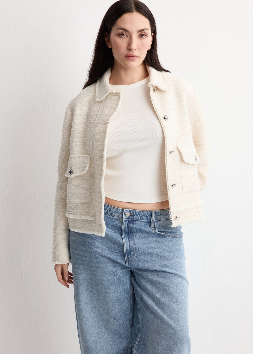 Mango Tweed jacket with notched lapel collar