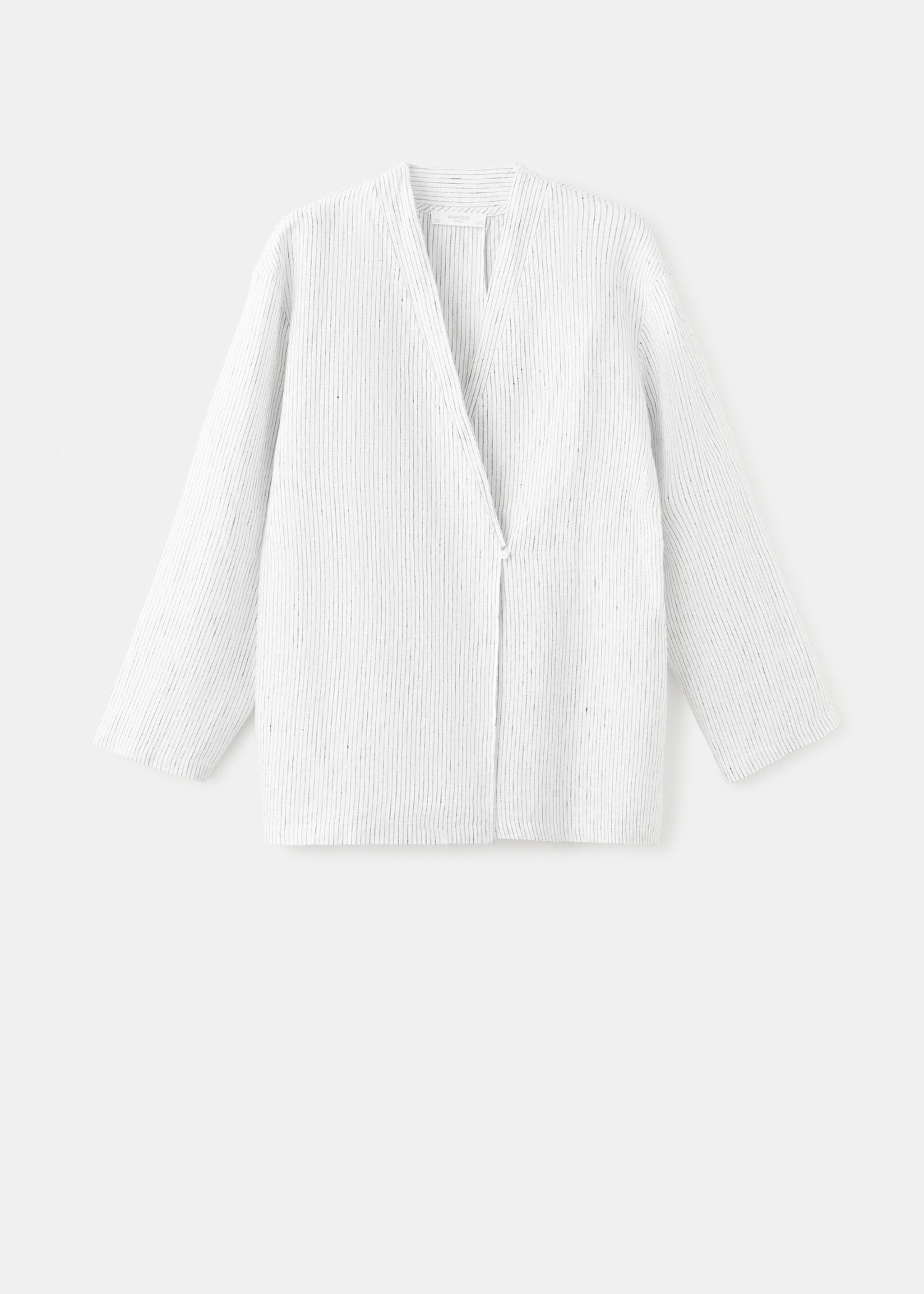 Leinen-Pyjamahemd mit Streifen und langen Ärmeln - Artikel ohne Model, Weiß. Ref: 27023338-00.