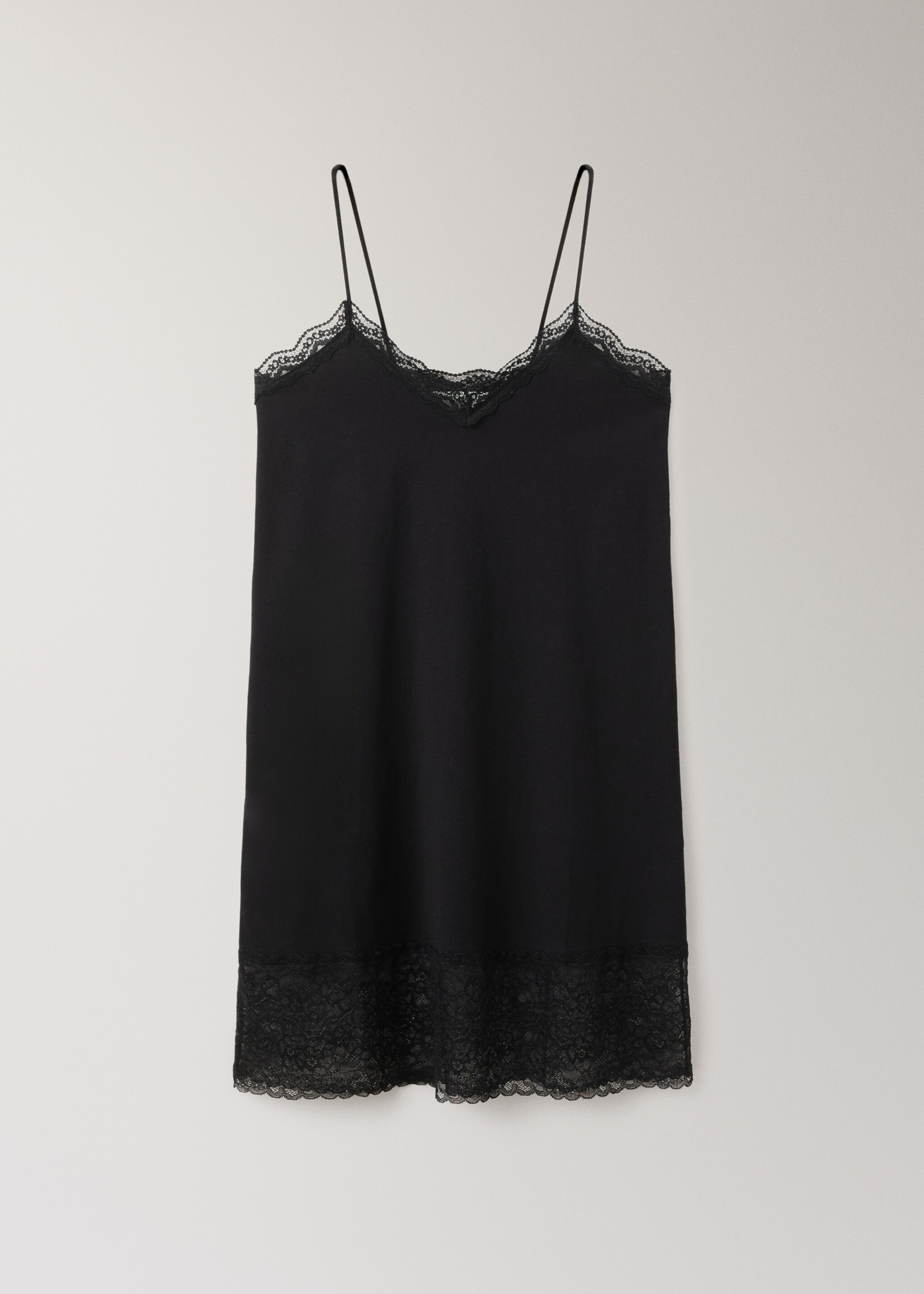 Nightdress with broderie anglaise details - Article without model, Black. Ref: 27023345-00.