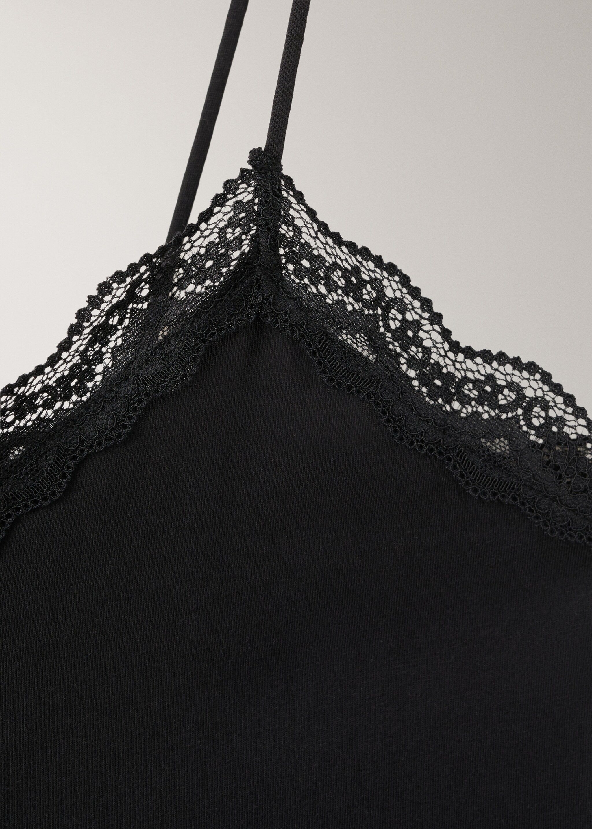 Nightdress with broderie anglaise details - Details of the article 8, Black. Ref: 27023345-00.