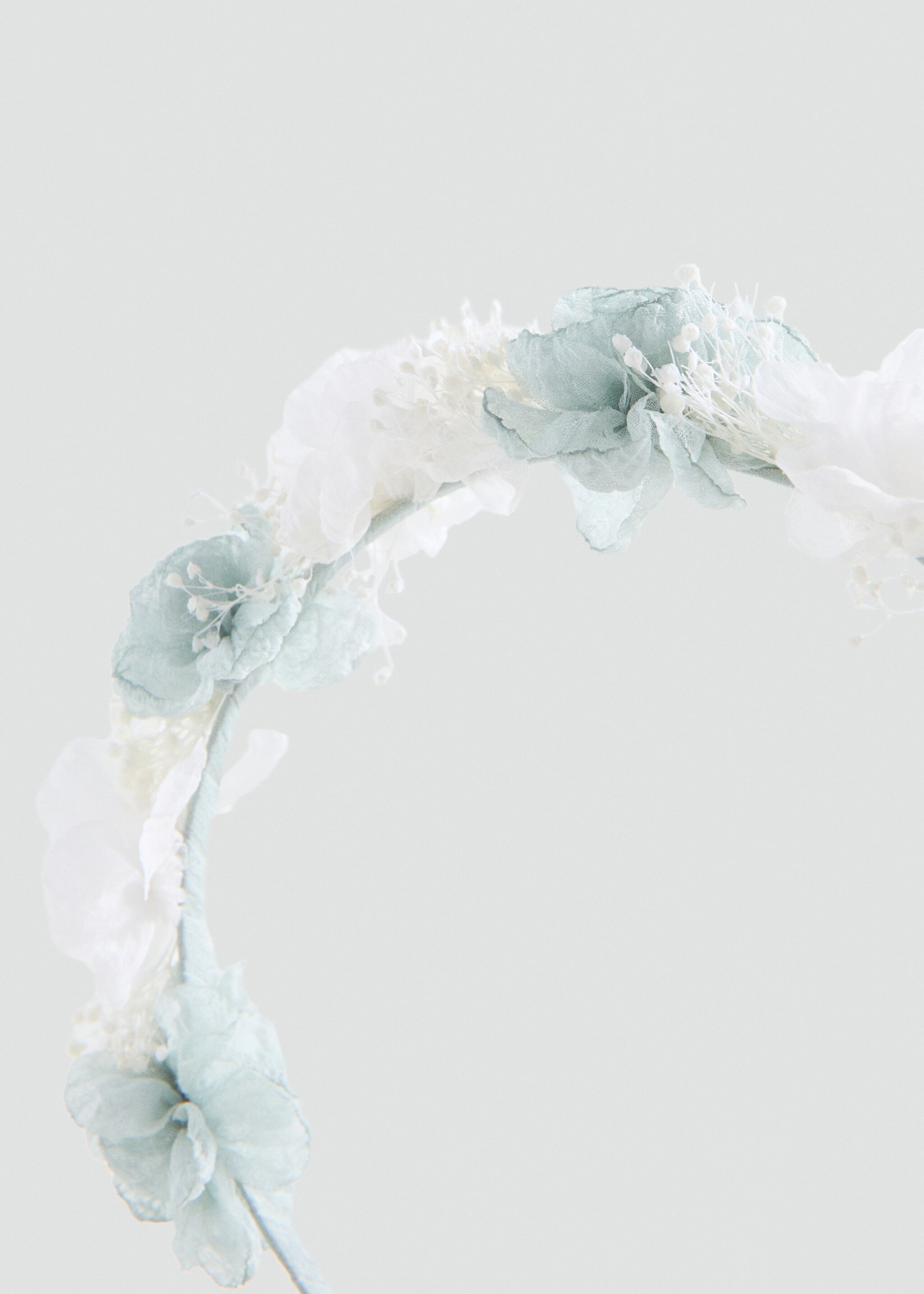Floral headband with combined colours - Details of the article 1, Aqua Green. Ref: 27023710-00.
