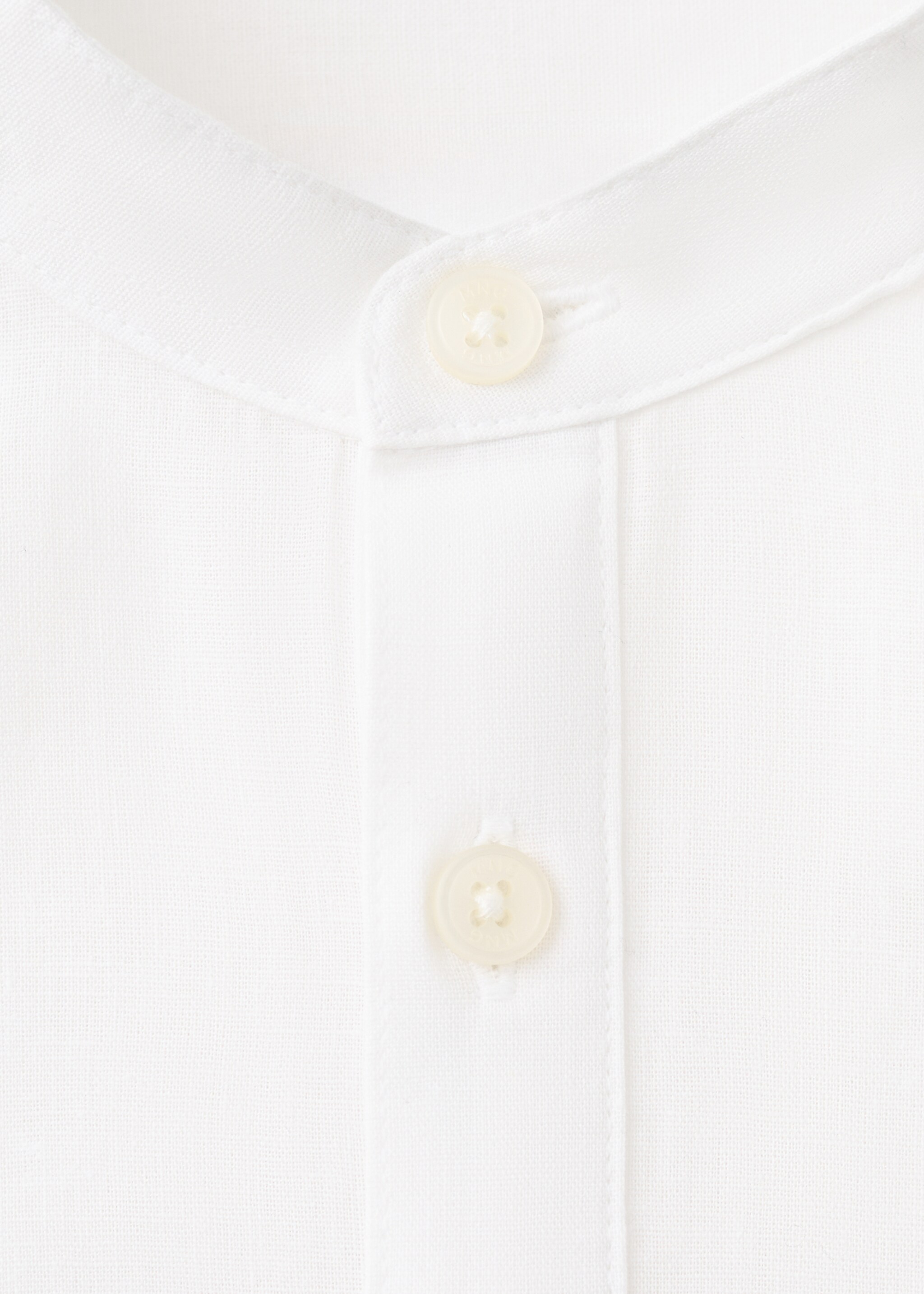 Linen shirt with striped collar - Details of the article 8, White. Ref: 27024055-00.