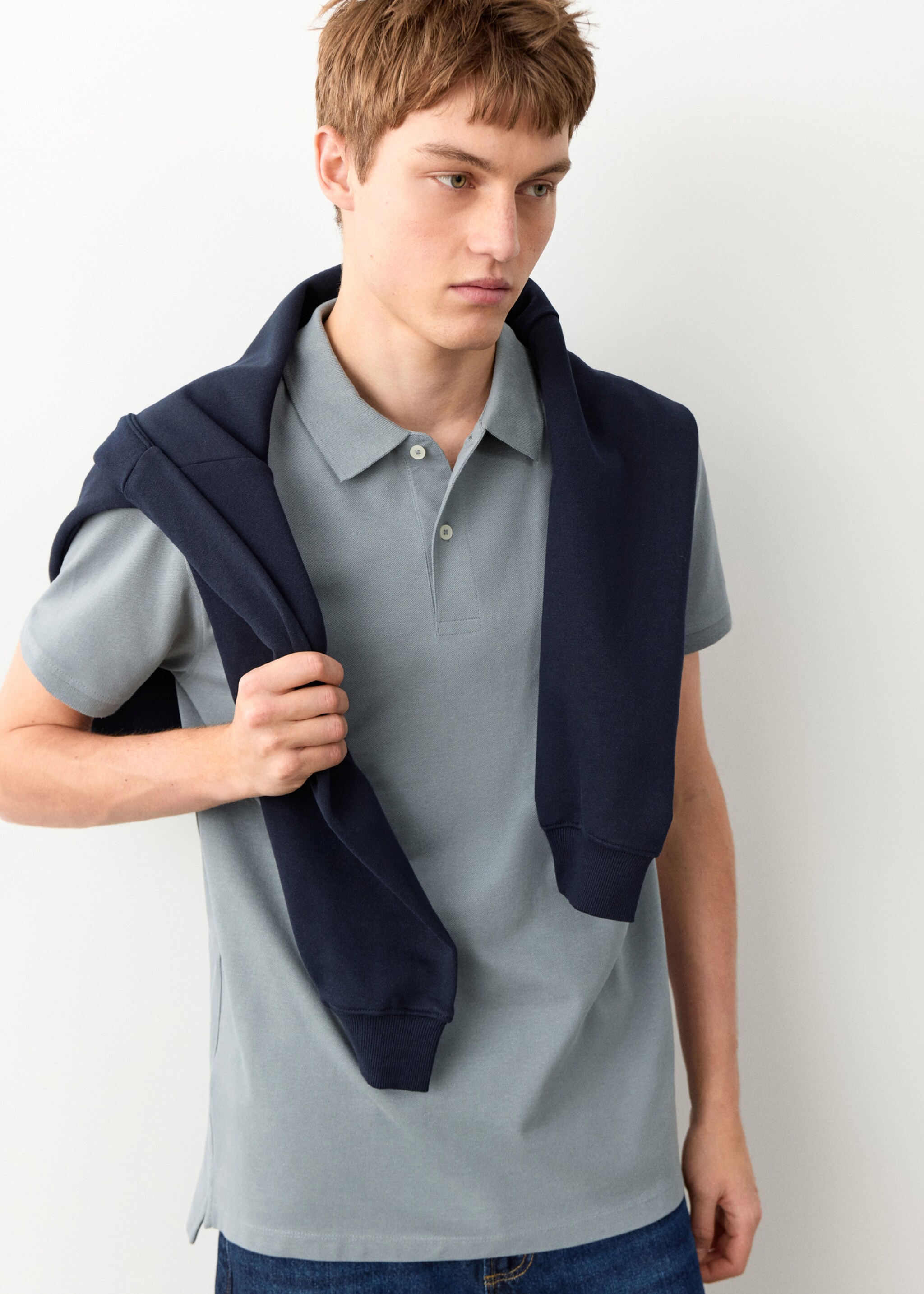 Polo coton manches courtes - Plan moyen, Bleu. Ref: 27024058-00.